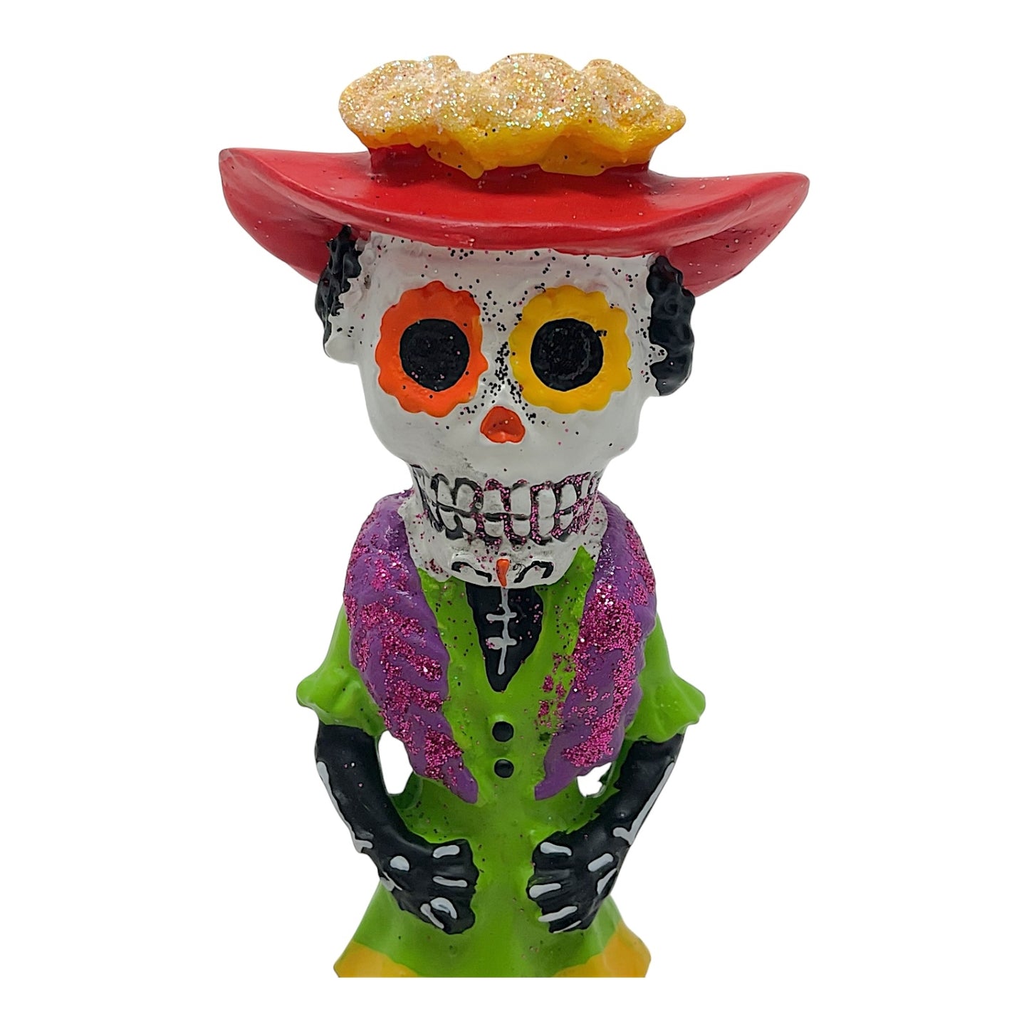 Female Skeleton Mariachi Band Dancer in Green Dress Day of the Dead Resin Figurine 4.75 Inch