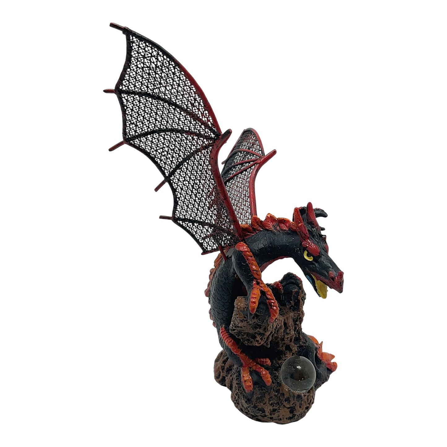 Pacific Giftware Black and Red Pterosaur Dragon with Metal Wings Resin Figurine 5.75 x 6.5 inch