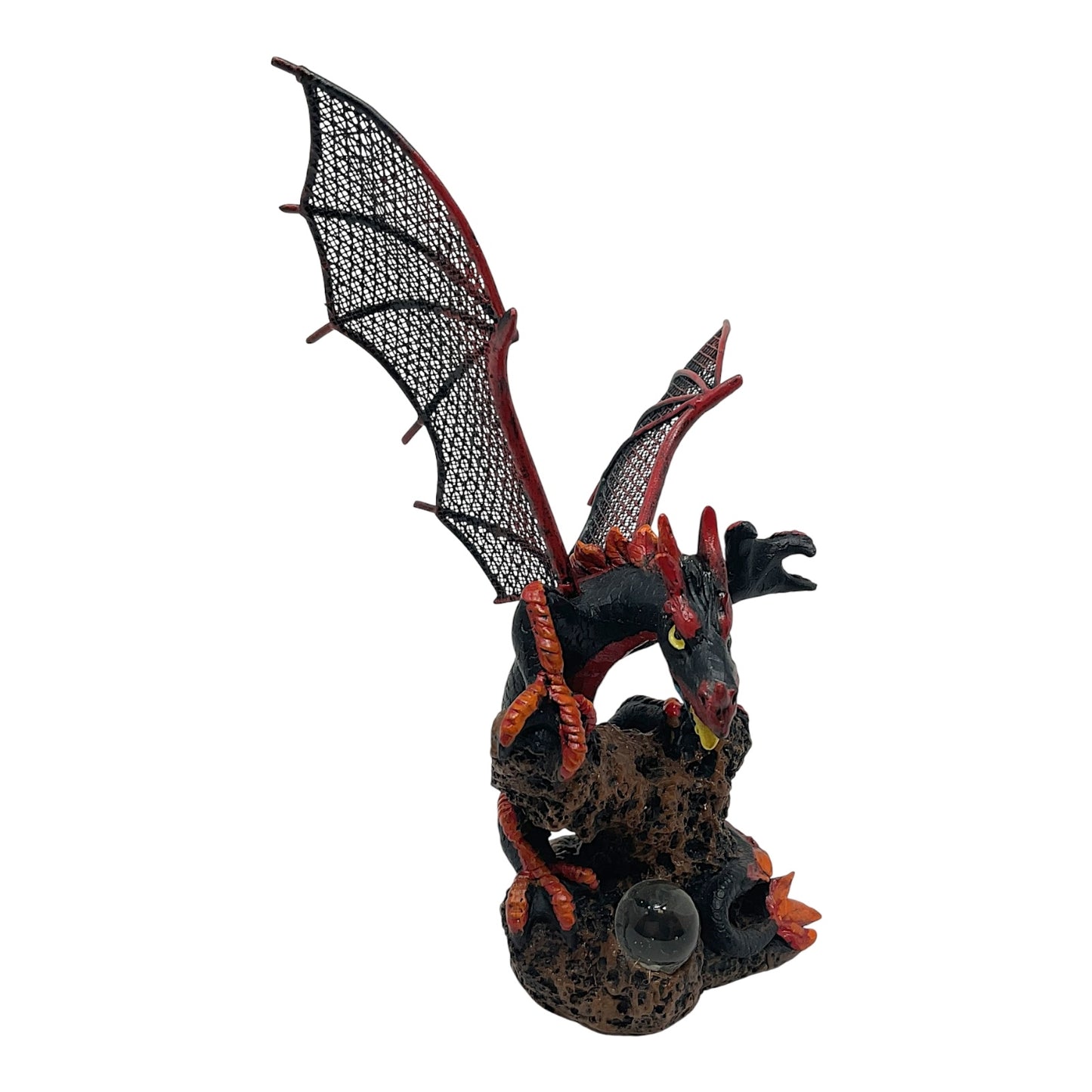 Pacific Giftware Black and Red Pterosaur Dragon with Metal Wings Resin Figurine 5.75 x 6.5 inch