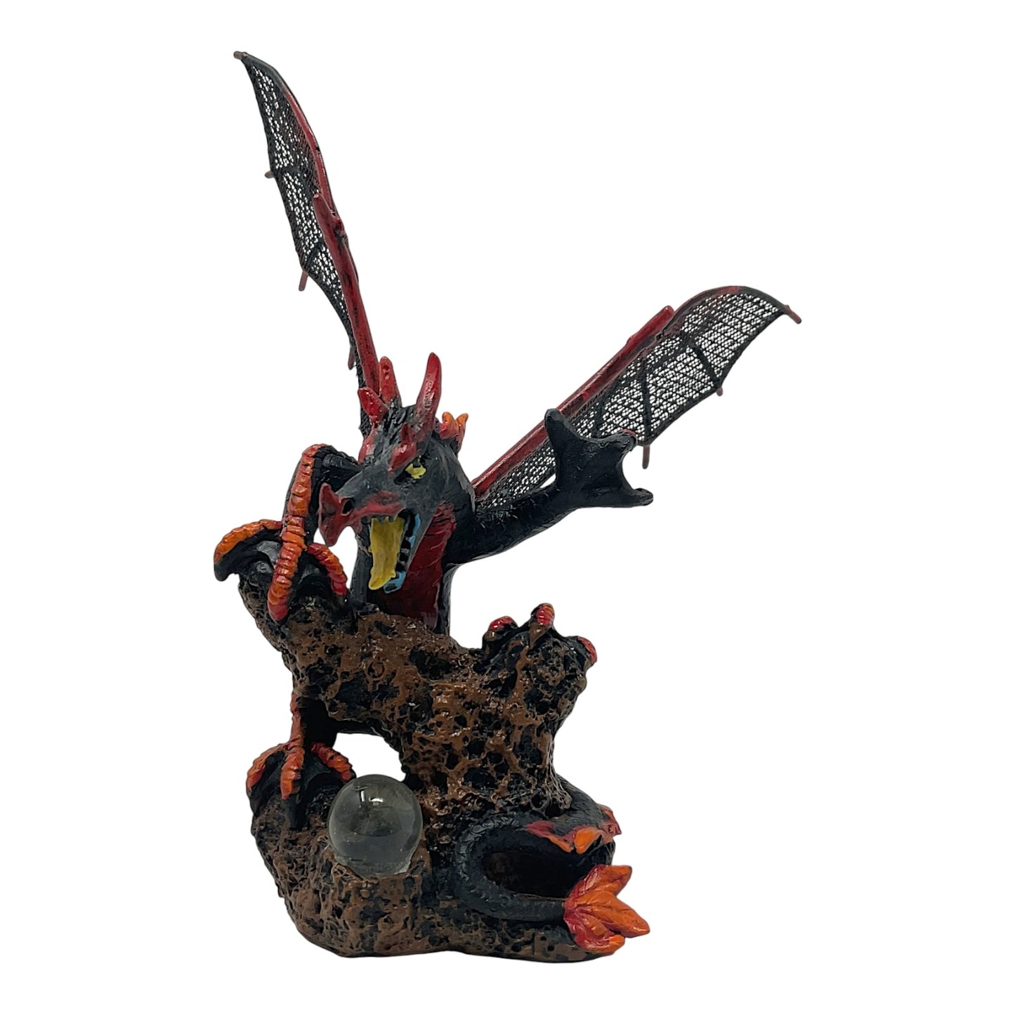 Pacific Giftware Black and Red Pterosaur Dragon with Metal Wings Resin Figurine 5.75 x 6.5 inch