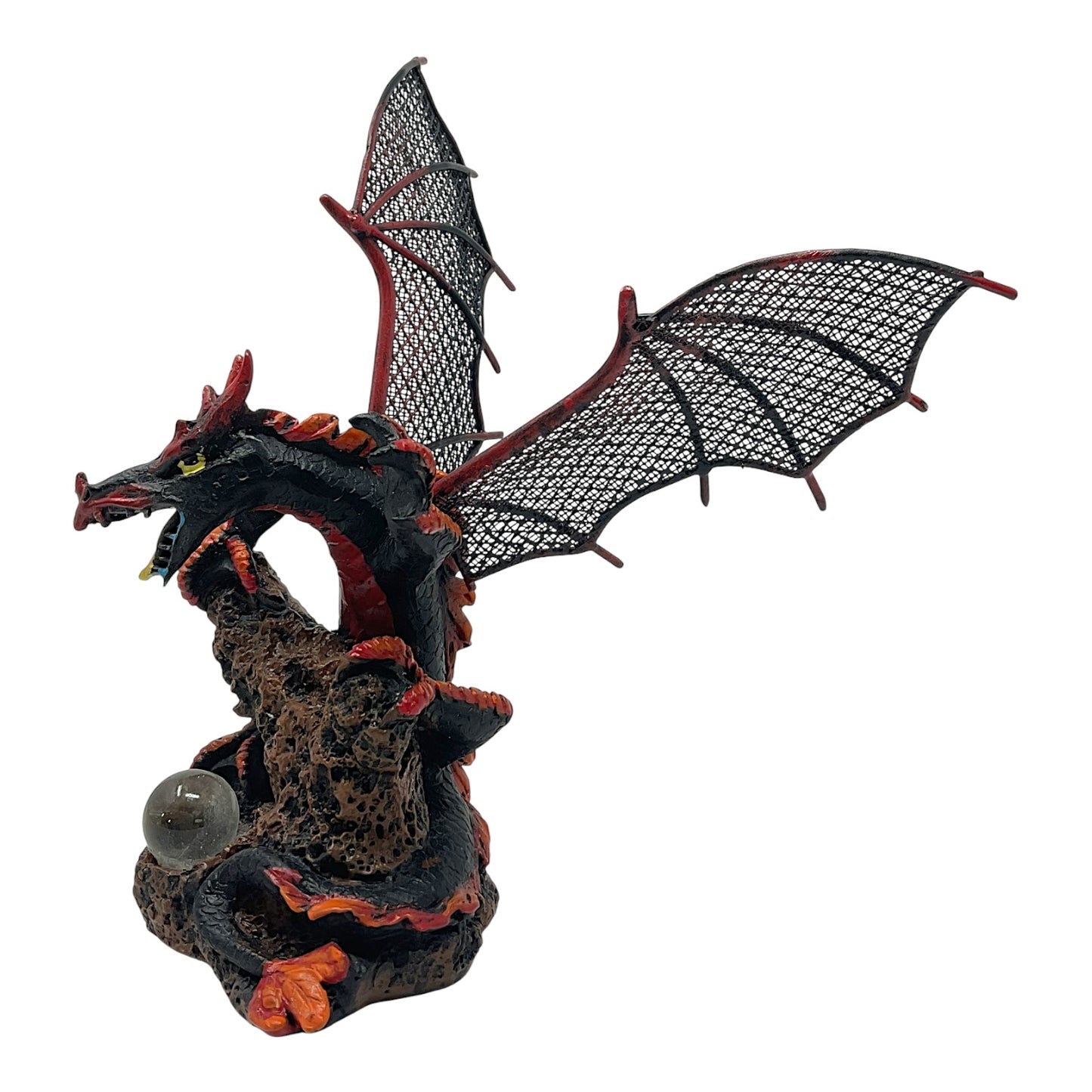 Pacific Giftware Black and Red Pterosaur Dragon with Metal Wings Resin Figurine 5.75 x 6.5 inch