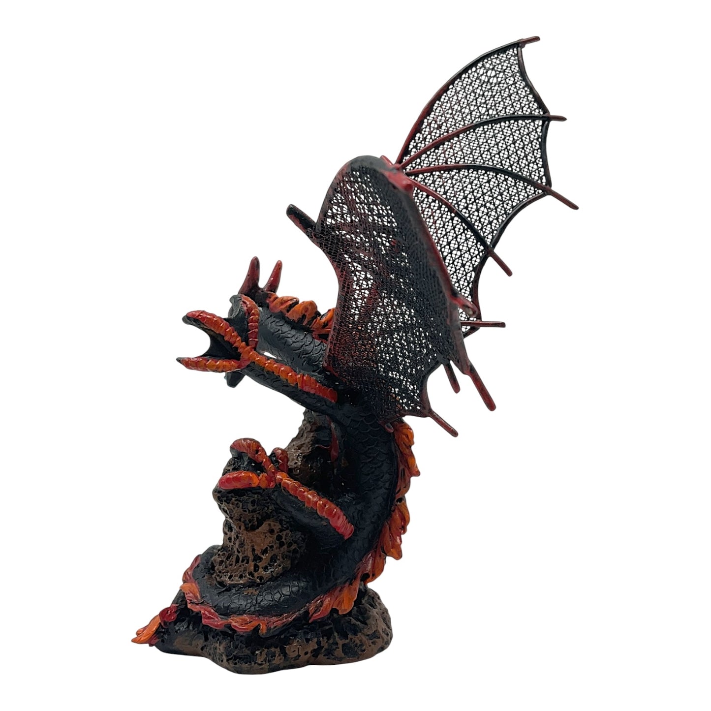 Pacific Giftware Black and Red Pterosaur Dragon with Metal Wings Resin Figurine 5.75 x 6.5 inch