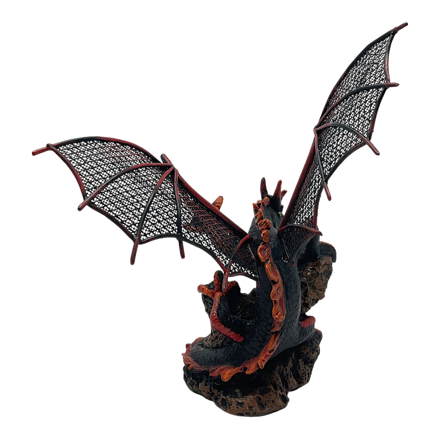 Pacific Giftware Black and Red Pterosaur Dragon with Metal Wings Resin Figurine 5.75 x 6.5 inch