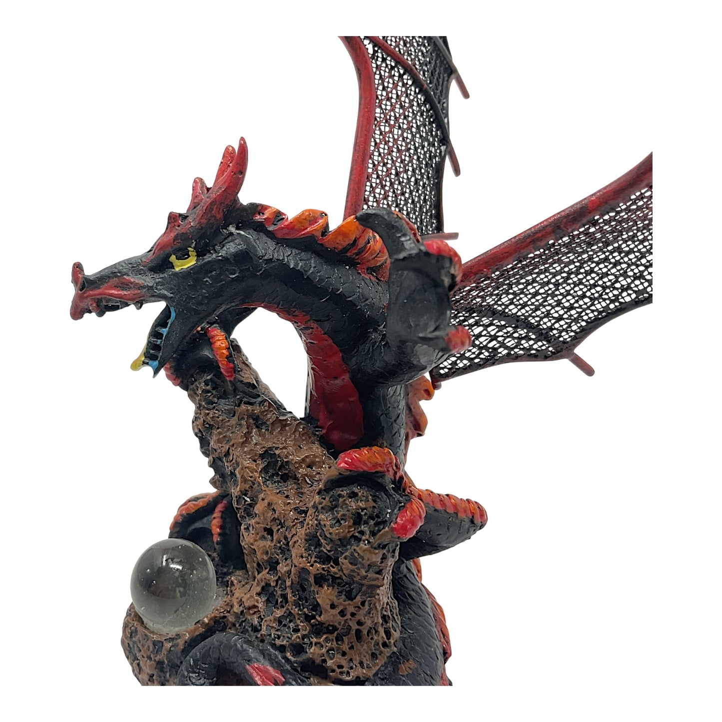 Pacific Giftware Black and Red Pterosaur Dragon with Metal Wings Resin Figurine 5.75 x 6.5 inch