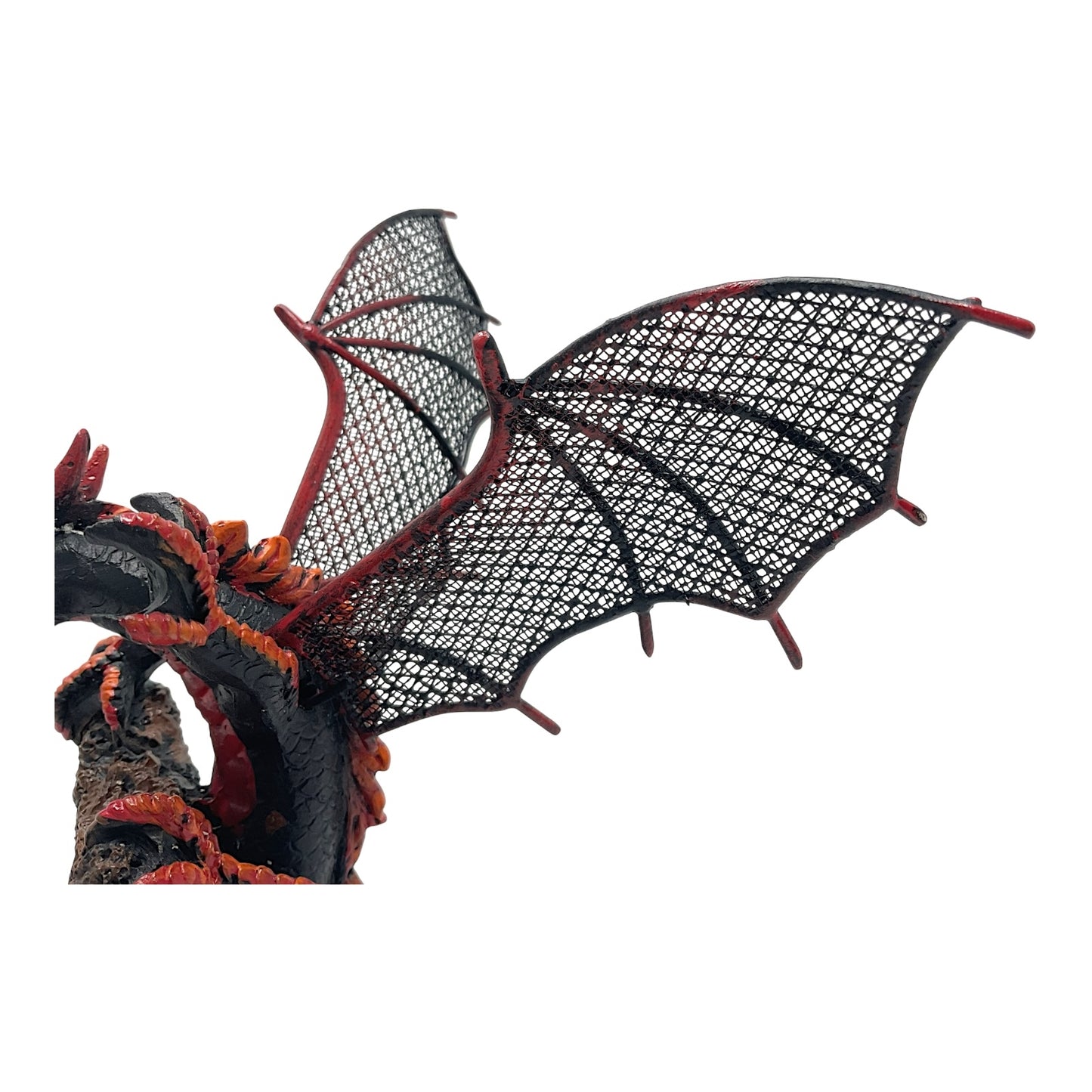 Pacific Giftware Black and Red Pterosaur Dragon with Metal Wings Resin Figurine 5.75 x 6.5 inch