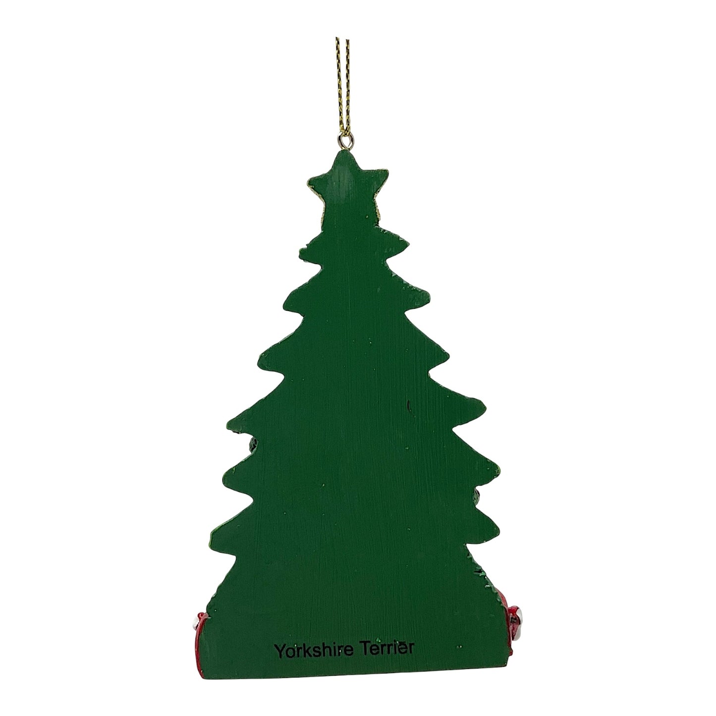 Kurt Adler Yorkshire Terrier Dog with Santa Hat and Christmas Tree Resin Ornament 4.25 inch