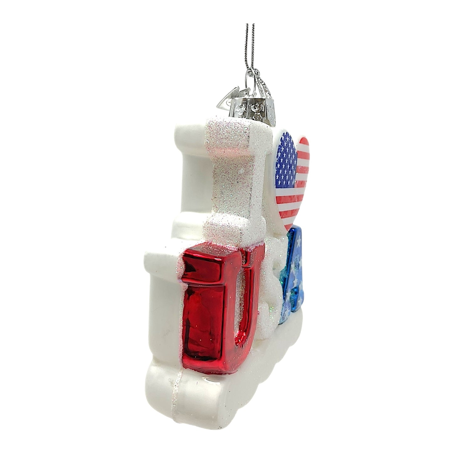 Kurt Adler Noble Gems I Love USA Patriotic Glass Christmas Tree Ornament 3.75 Inch