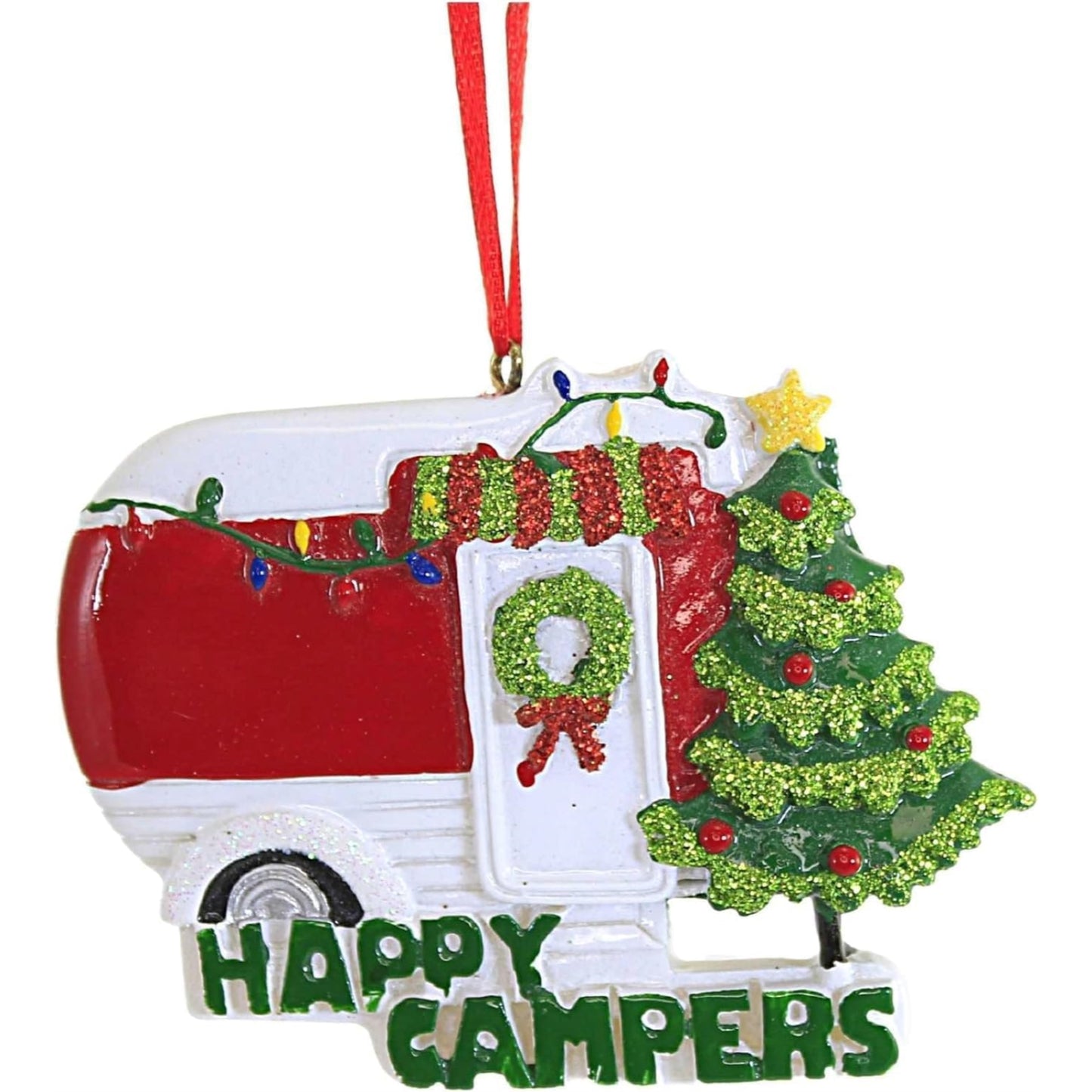 Kurt Adler Happy Campers Camper Trailer Caravan Resin Christmas Ornament 3.5 inch