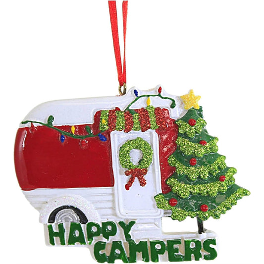 Kurt Adler Happy Campers Camper Trailer Caravan Resin Christmas Ornament 3.5 inch