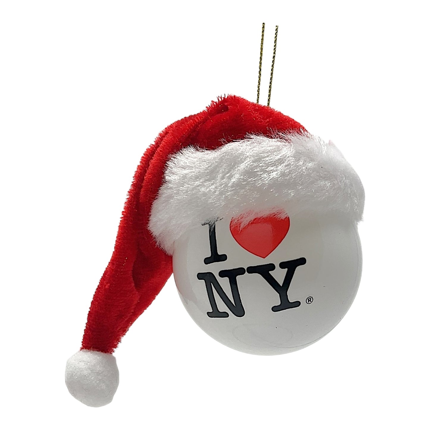 Kurt Adler I Love NY Ball with Fabric Santa Hat Plastic Christmas Tree Ornament 2.4 inch