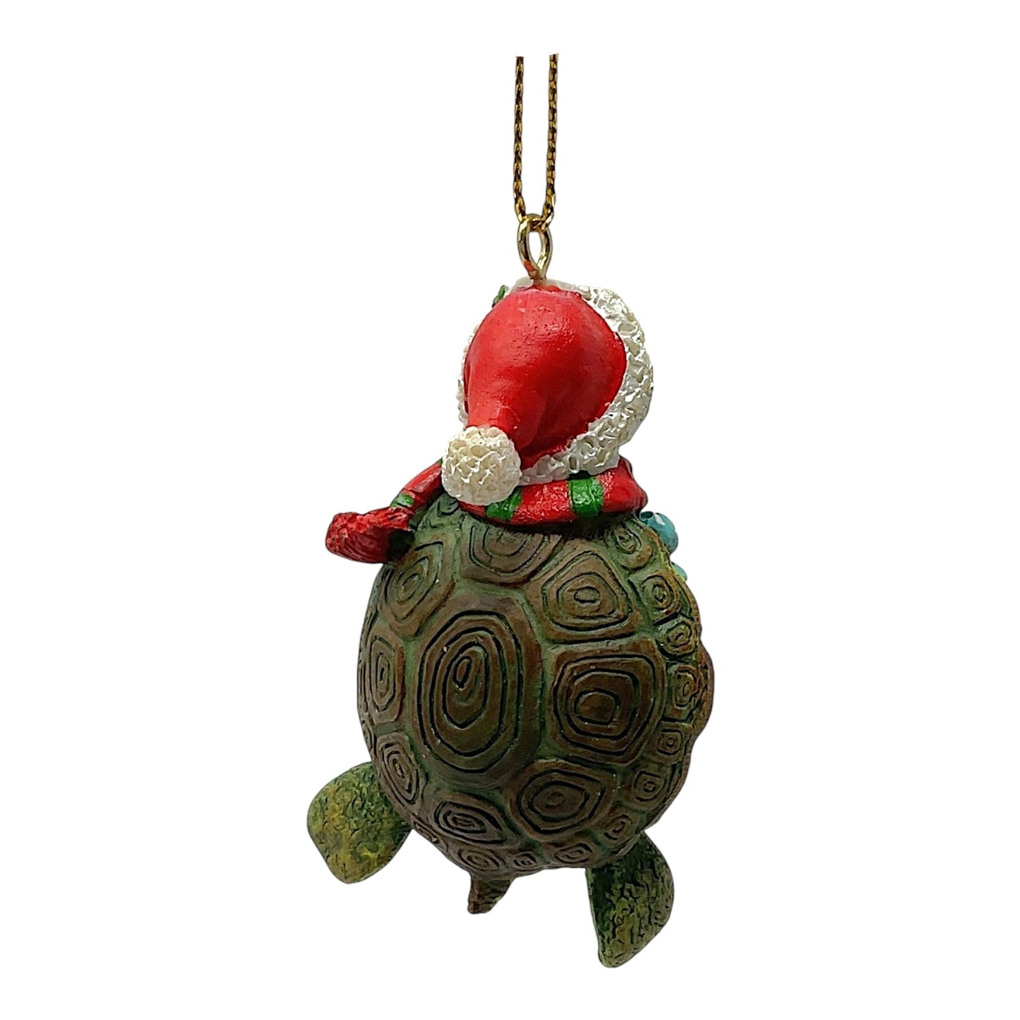 Beachcombers Turtle Holding Present and Candy Cane with Hinged Legs Resin Christmas Tree Ornament 3 inch