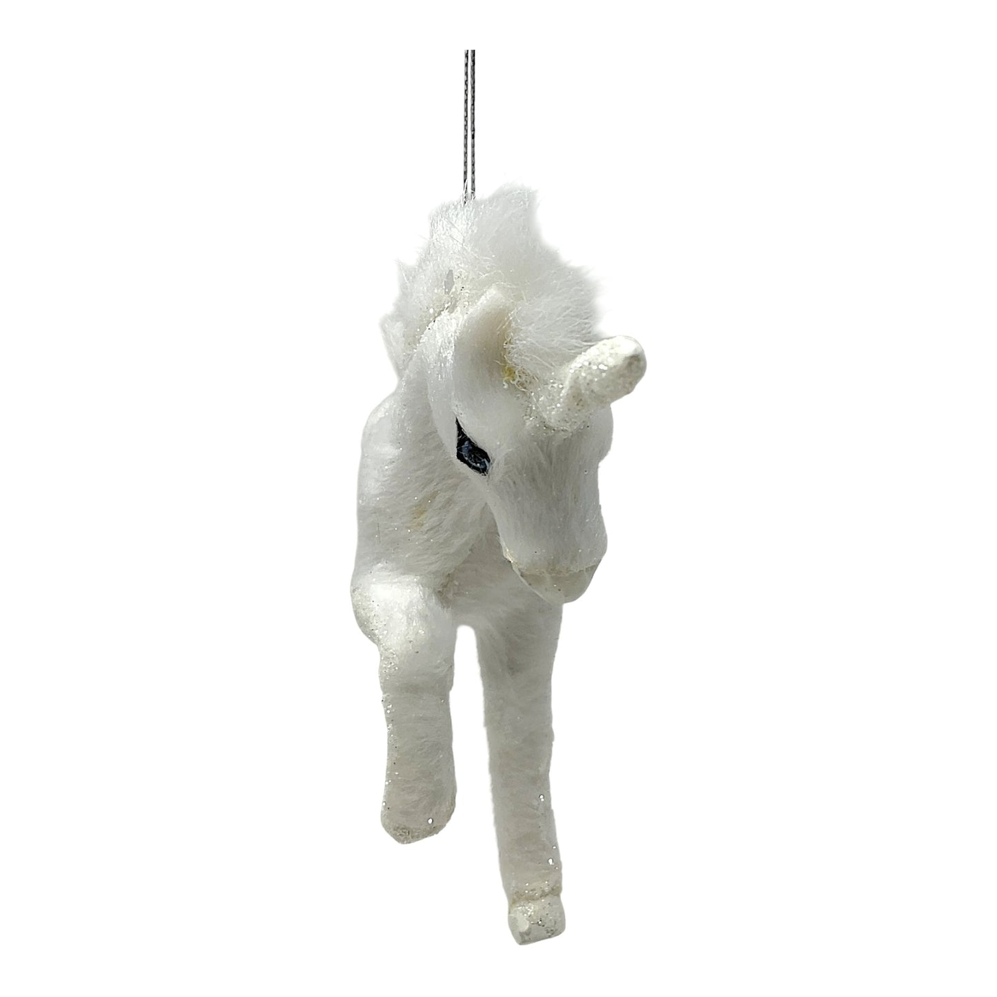 Kurt Adler White Plush Glittered Unicorn Fantasy Christmas Tree Ornament 6.5 inch