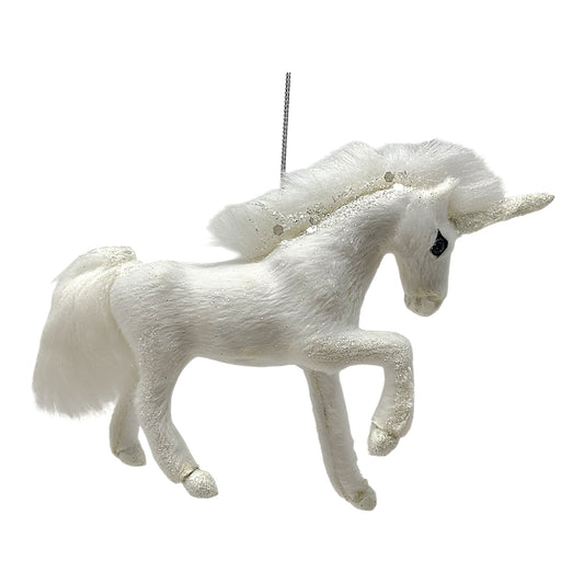 Kurt Adler White Plush Glittered Unicorn Fantasy Christmas Tree Ornament 6.5 inch