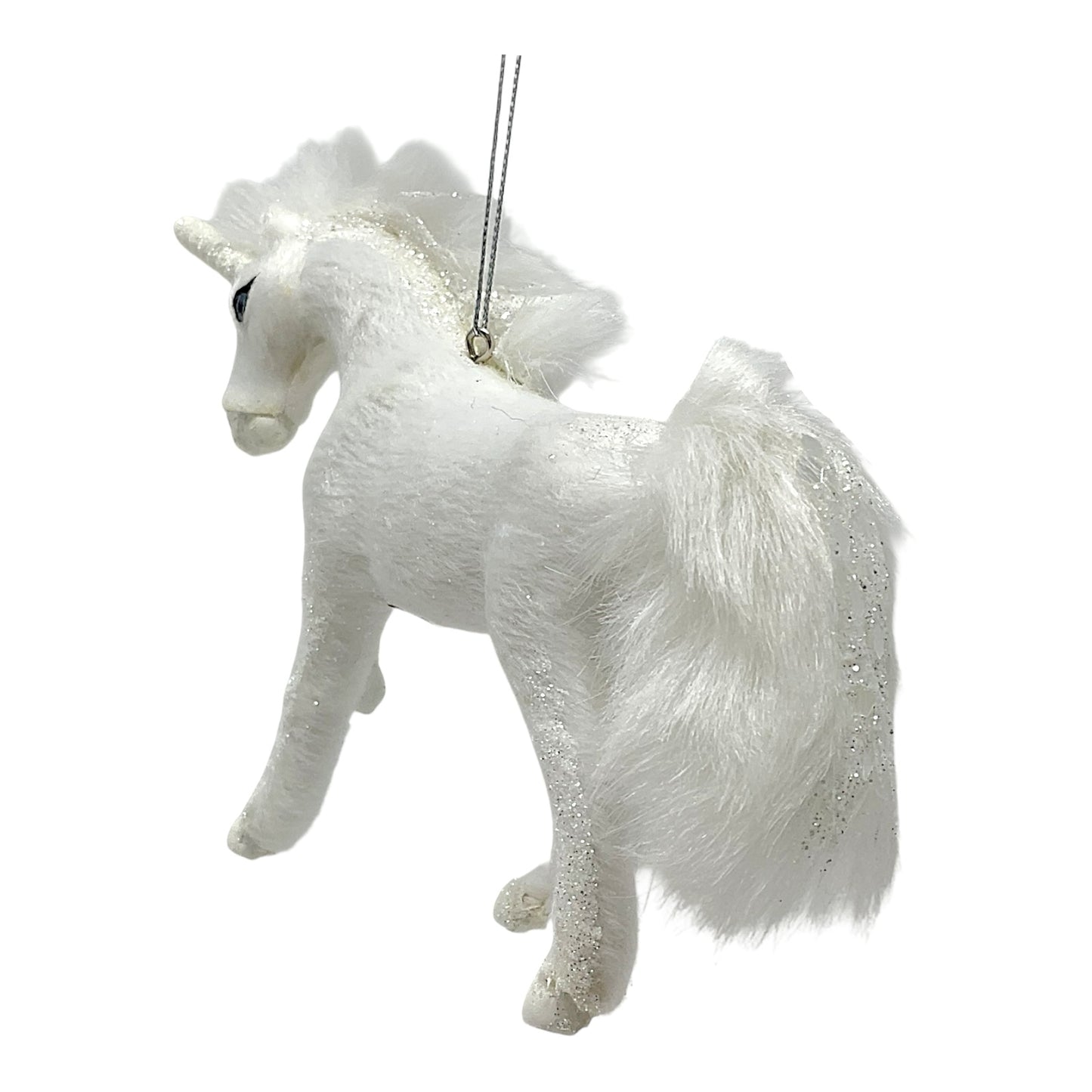 Kurt Adler White Plush Glittered Unicorn Fantasy Christmas Tree Ornament 6.5 inch