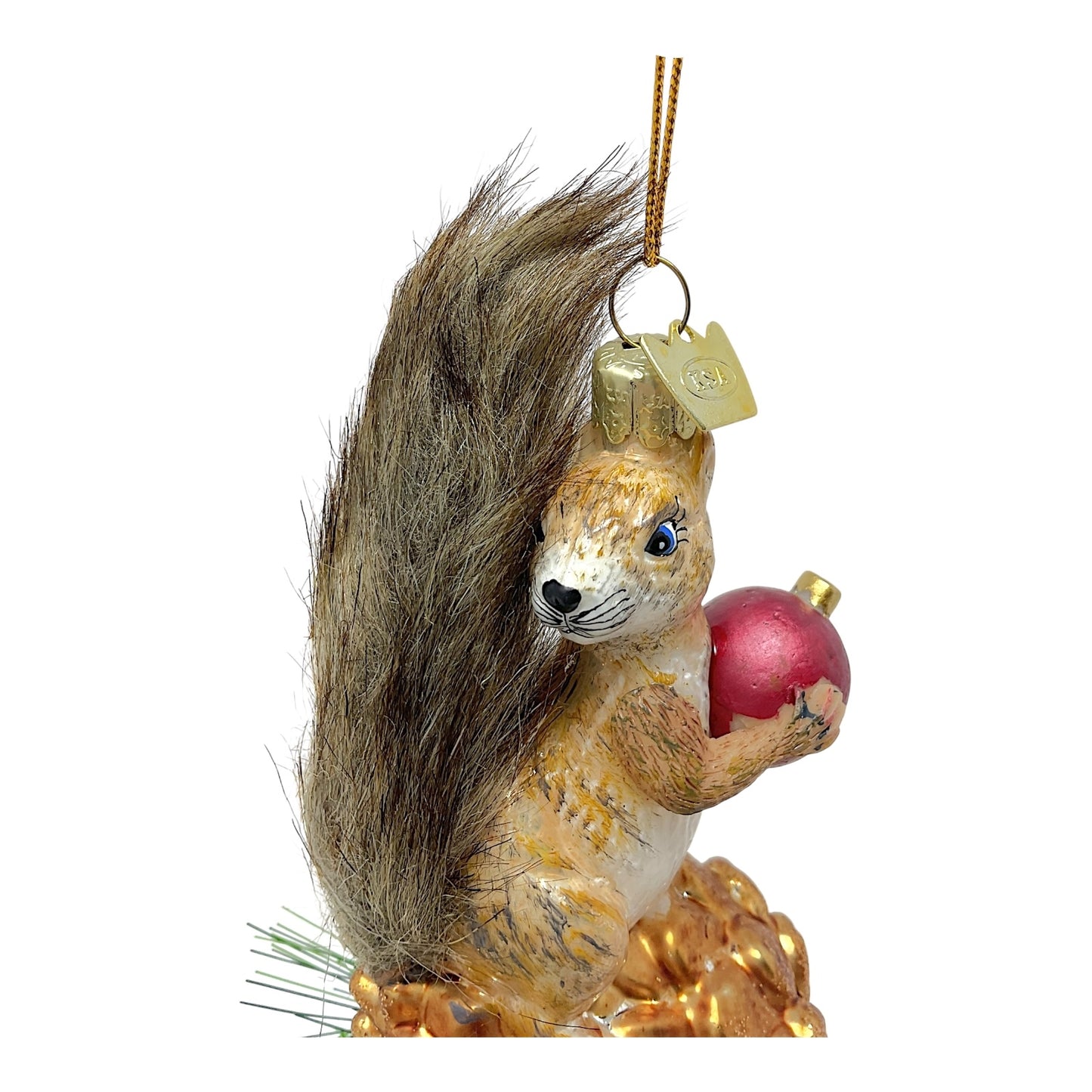 Kurt Adler Noble Gems Brown Squirrel on Pinecone Glass Christmas Tree Ornaments 6 inch