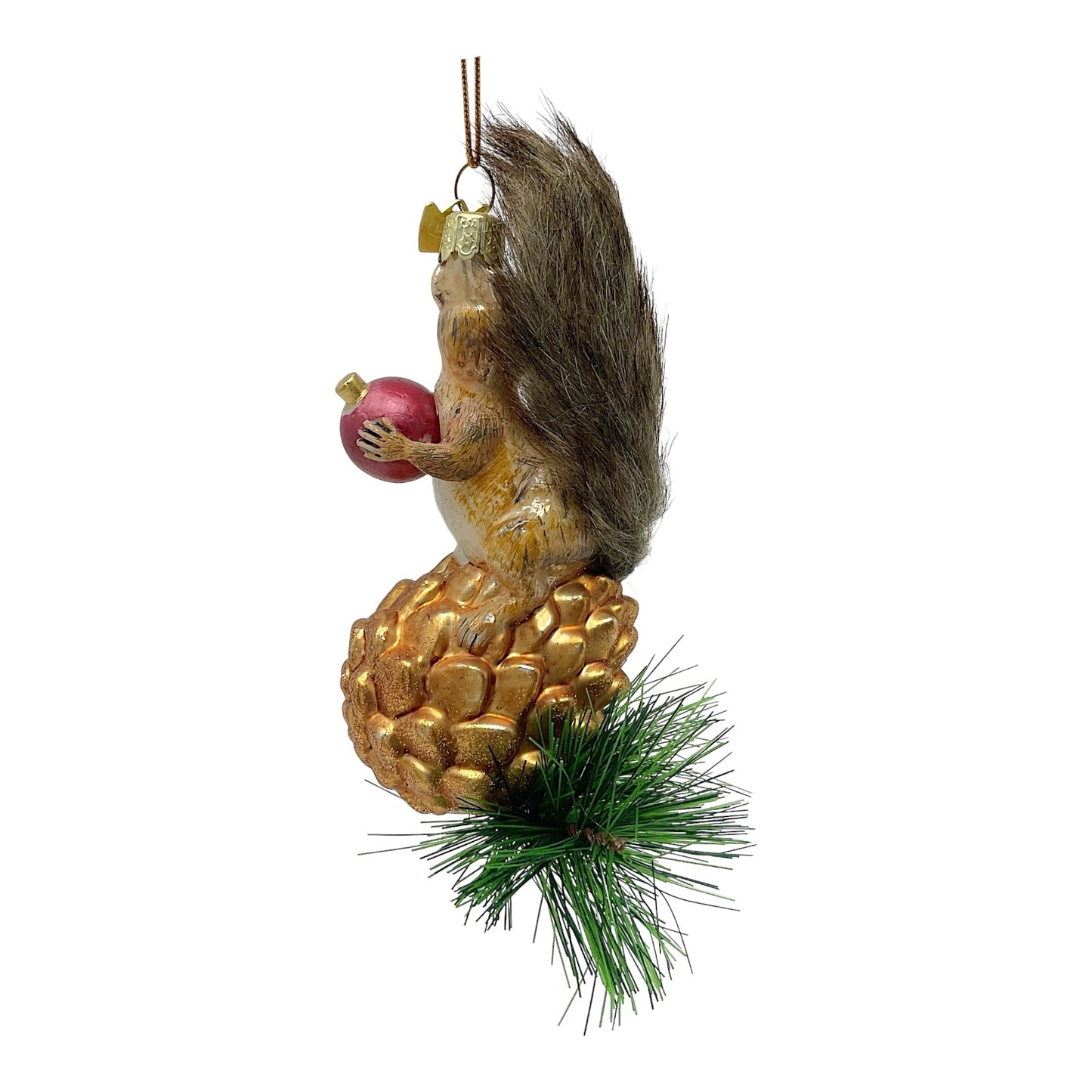 Kurt Adler Noble Gems Brown Squirrel on Pinecone Glass Christmas Tree Ornaments 6 inch