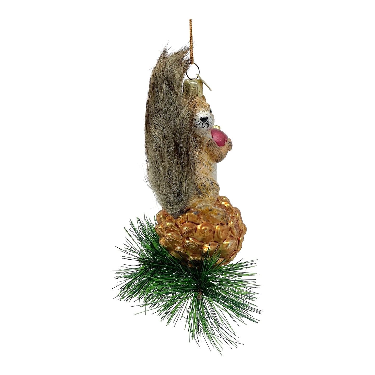 Kurt Adler Noble Gems Brown Squirrel on Pinecone Glass Christmas Tree Ornaments 6 inch