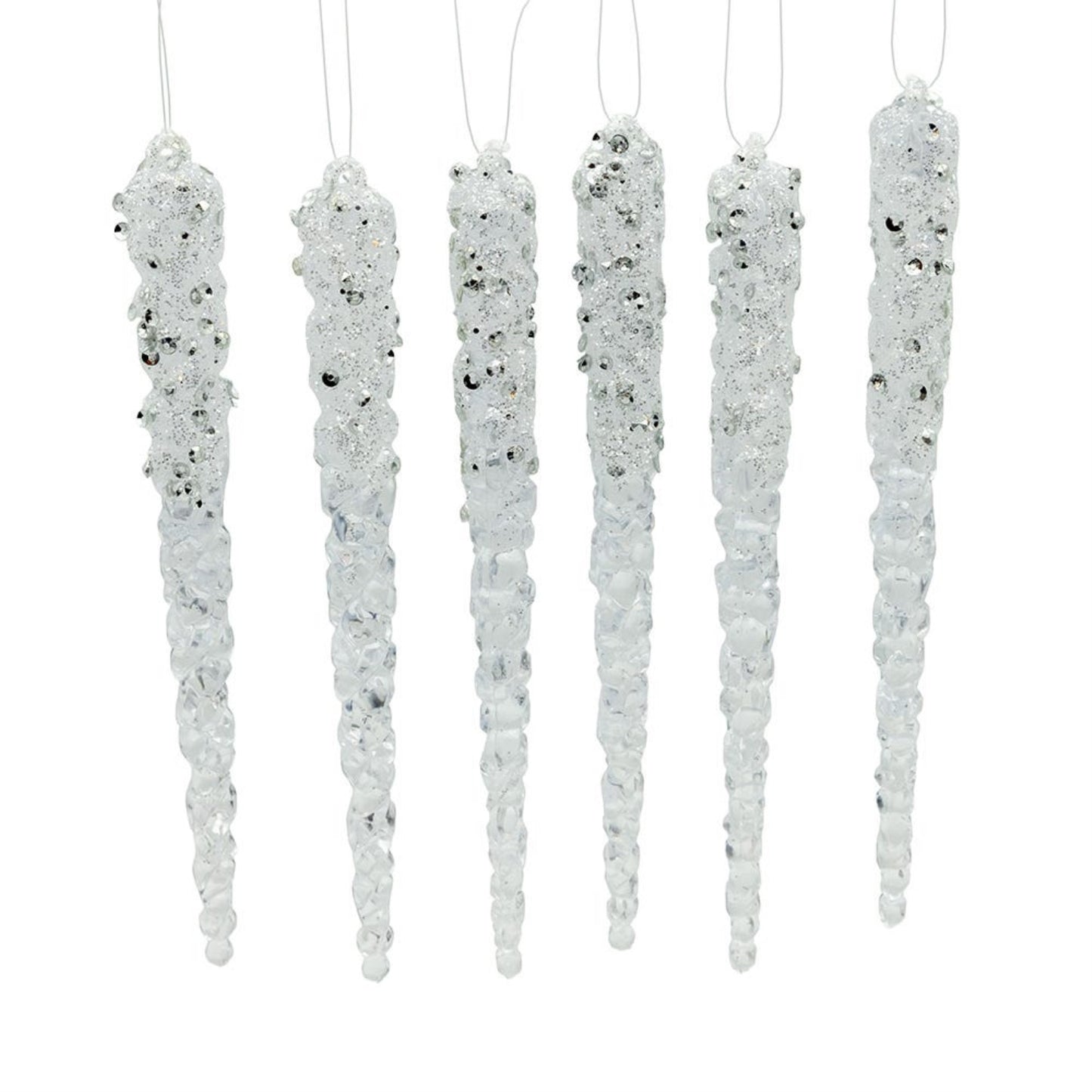 Kurt Adler Icicles with Glitter Christmas Tree Ornaments 6 Piece Set 6 inches Tall