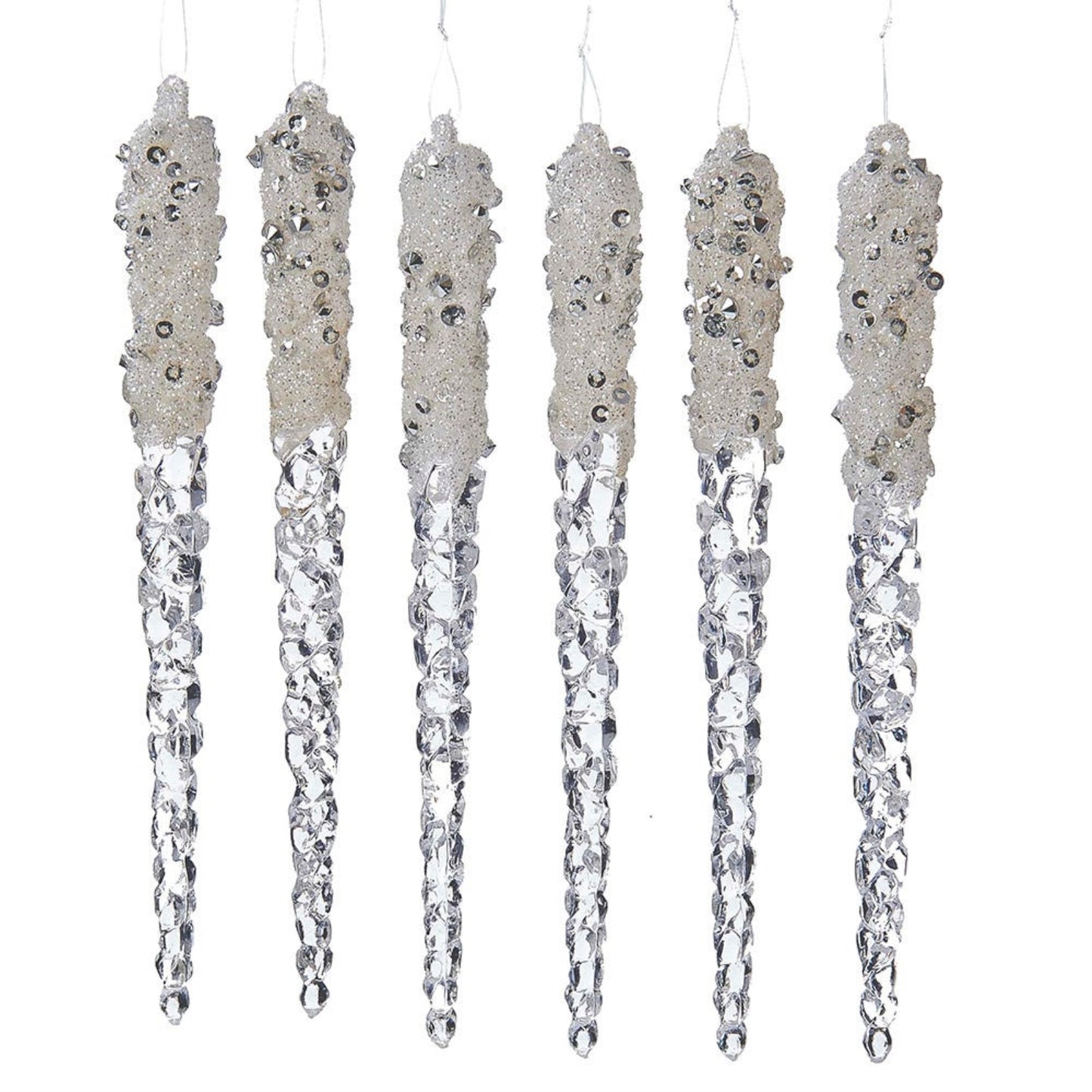 Kurt Adler Icicles with Glitter Christmas Tree Ornaments 6 Piece Set 6 inches Tall