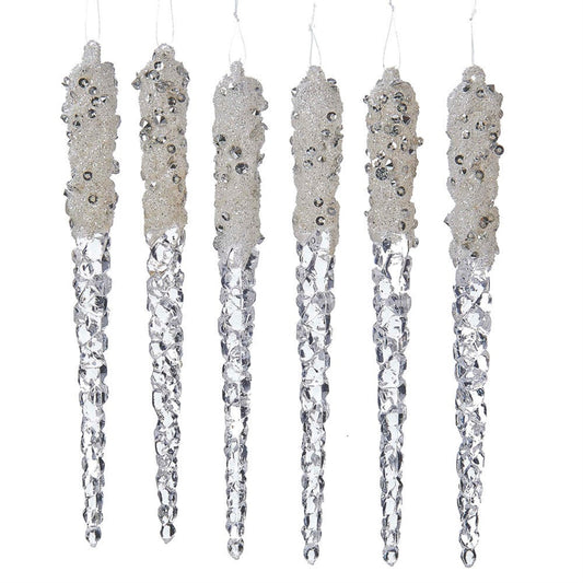 Kurt Adler Icicles with Glitter Christmas Tree Ornaments 6 Piece Set 6 inches Tall