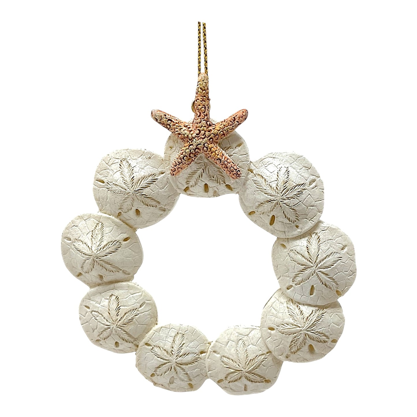 Beachcombers Sand Dollar Wreath with Starfish Top Resin Christmas Tree Ornament 3.5 inch