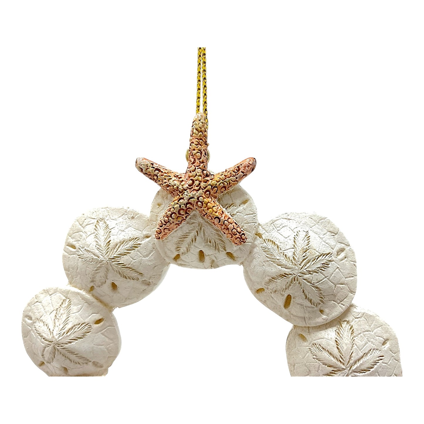Beachcombers Sand Dollar Wreath with Starfish Top Resin Christmas Tree Ornament 3.5 inch
