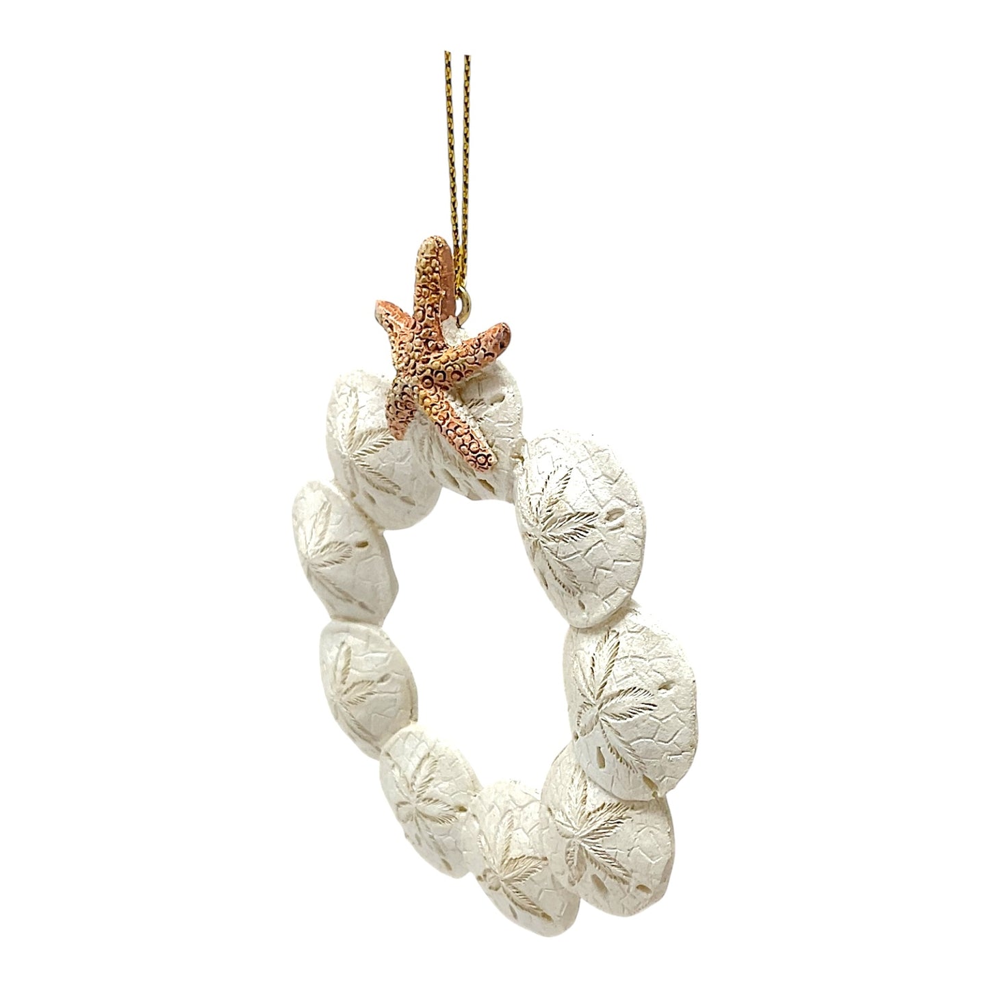 Beachcombers Sand Dollar Wreath with Starfish Top Resin Christmas Tree Ornament 3.5 inch