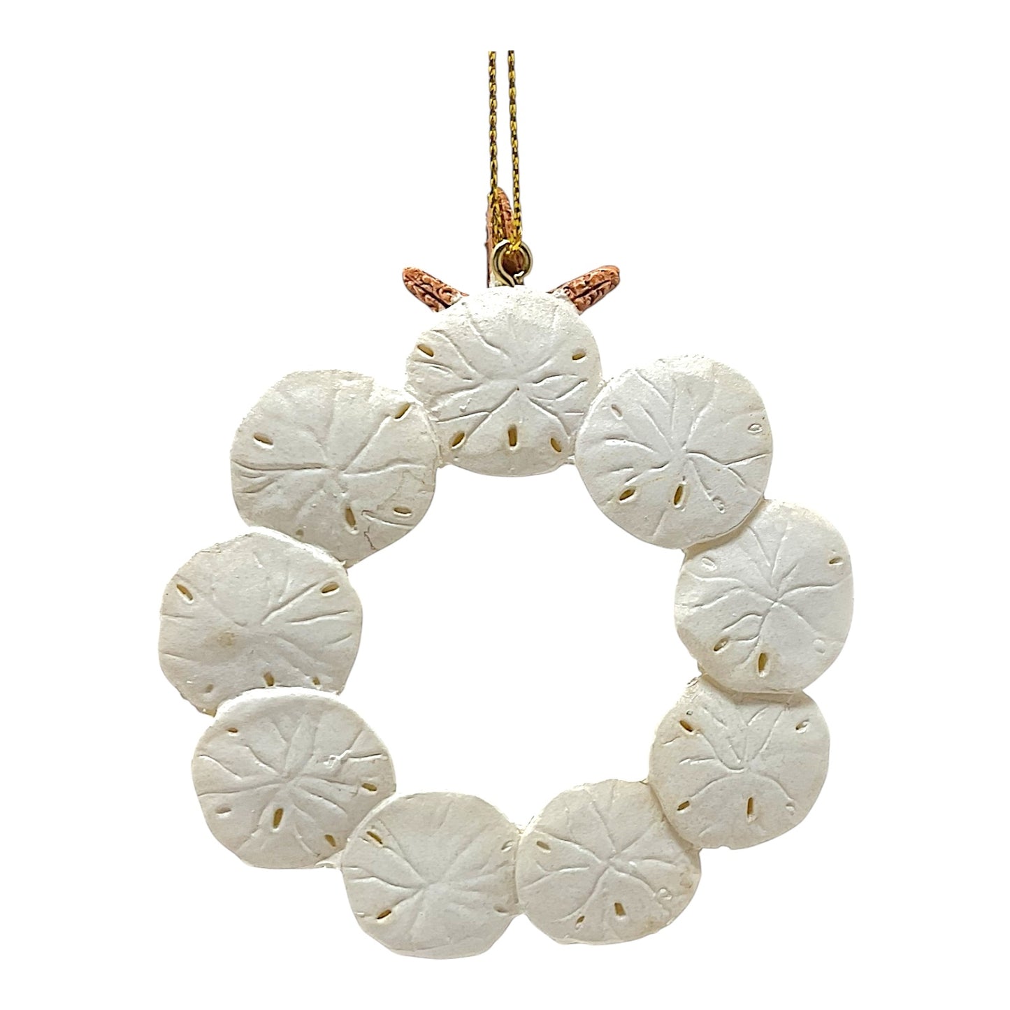 Beachcombers Sand Dollar Wreath with Starfish Top Resin Christmas Tree Ornament 3.5 inch