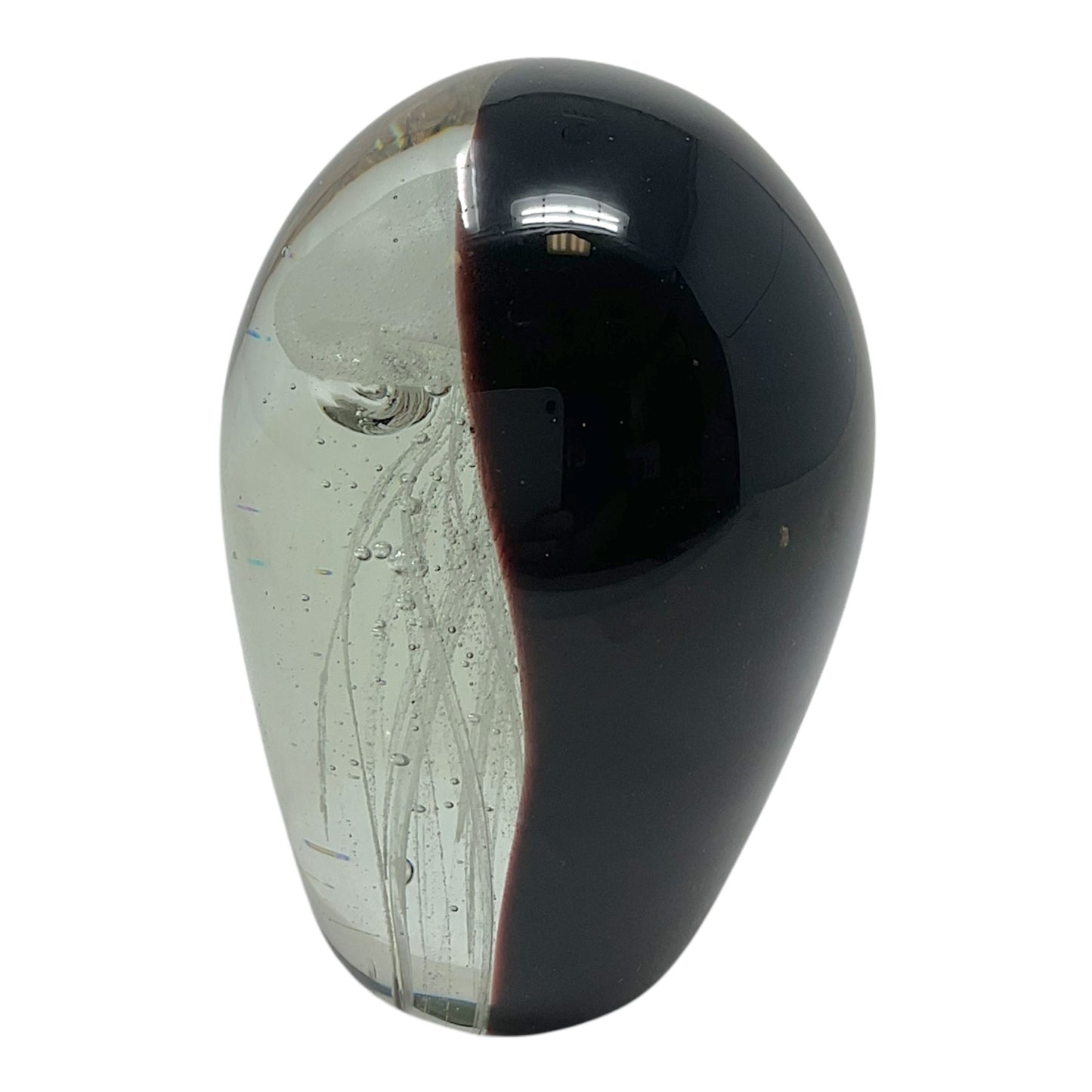 White Jellyfish with Copper and Black Background Back Glow in the Dark Glass Paperweight Decoration 4.5 inch