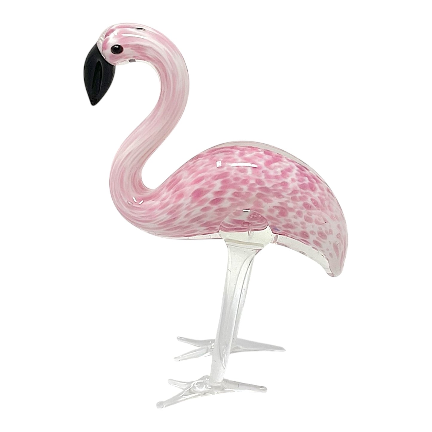 Beachcombers Glass Art Speckled Flamingo Small Petite Mini Glass Figurine 3.25 inch