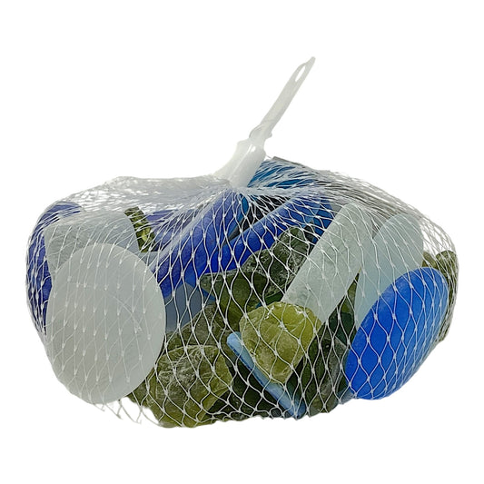 Beachcombers Bag of Imitation Frosted Sea Glass Blue Green White Coastal Tropical Beach Decoration