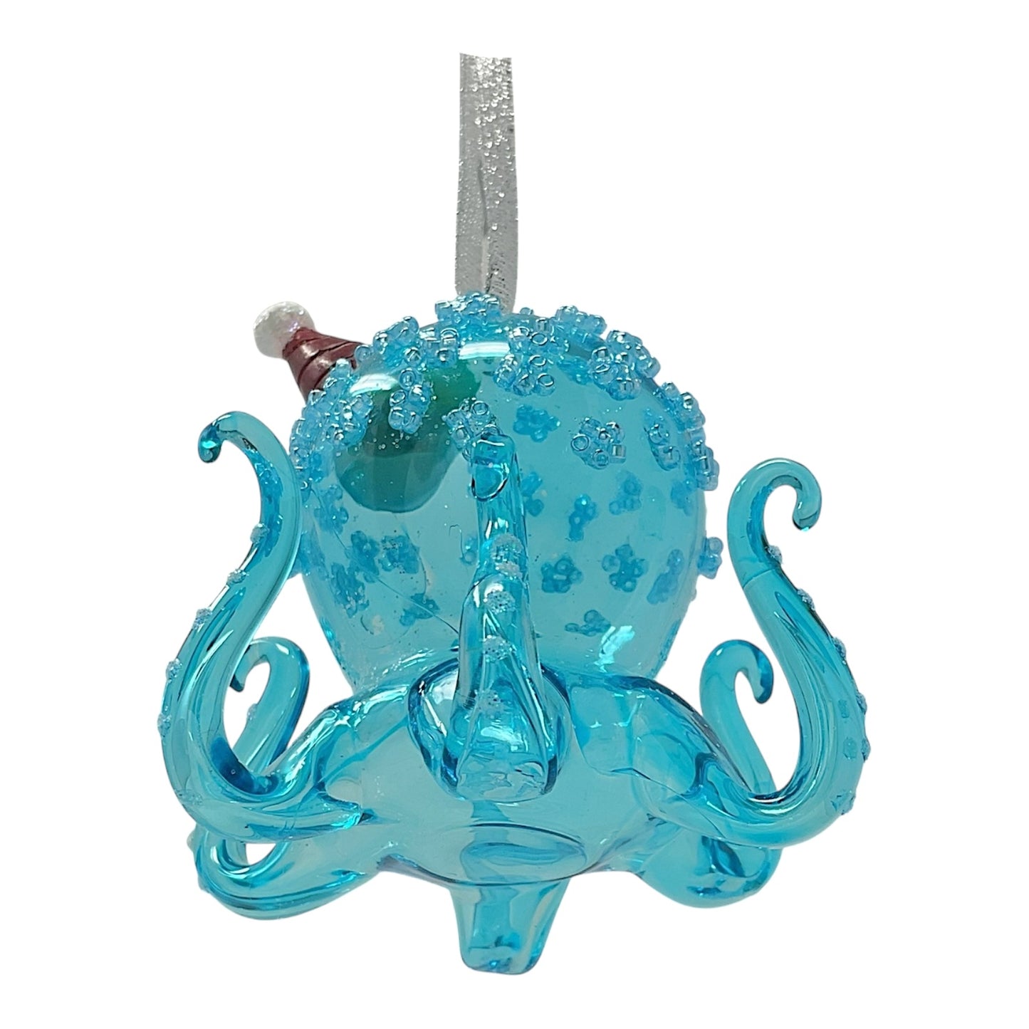 Beachcombers Clear Blue Holiday Oggy Octopus Glass Christmas Tree Ornament 3.5 Inch