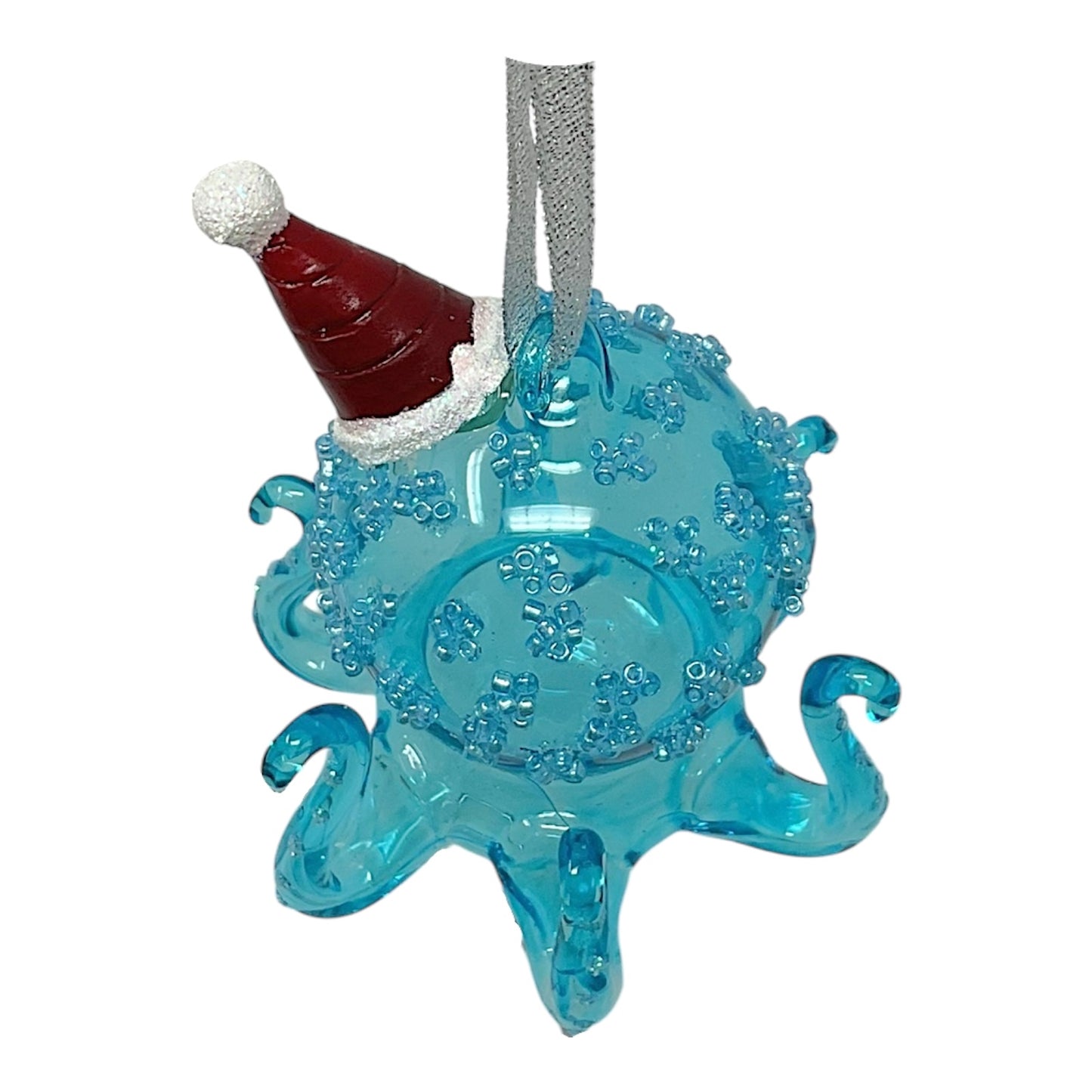 Beachcombers Clear Blue Holiday Oggy Octopus Glass Christmas Tree Ornament 3.5 Inch