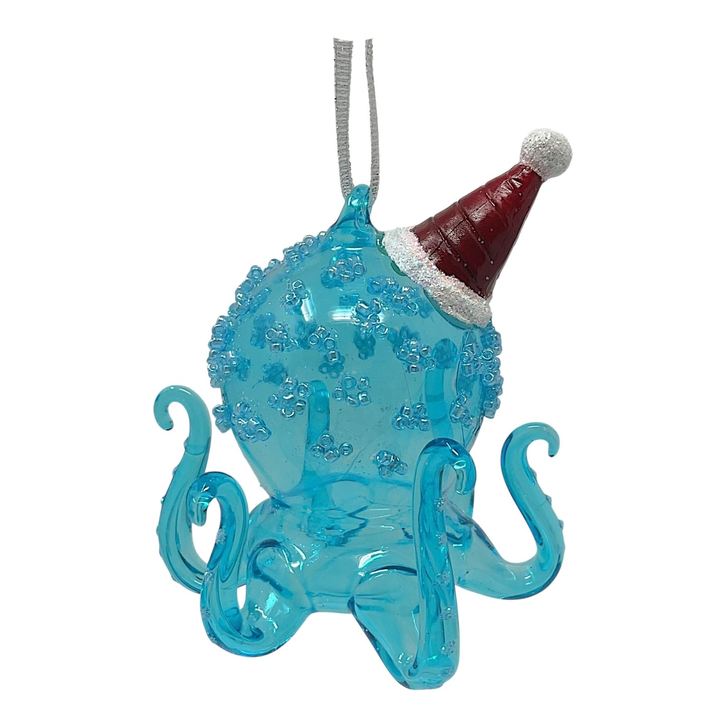 Beachcombers Clear Blue Holiday Oggy Octopus Glass Christmas Tree Ornament 3.5 Inch