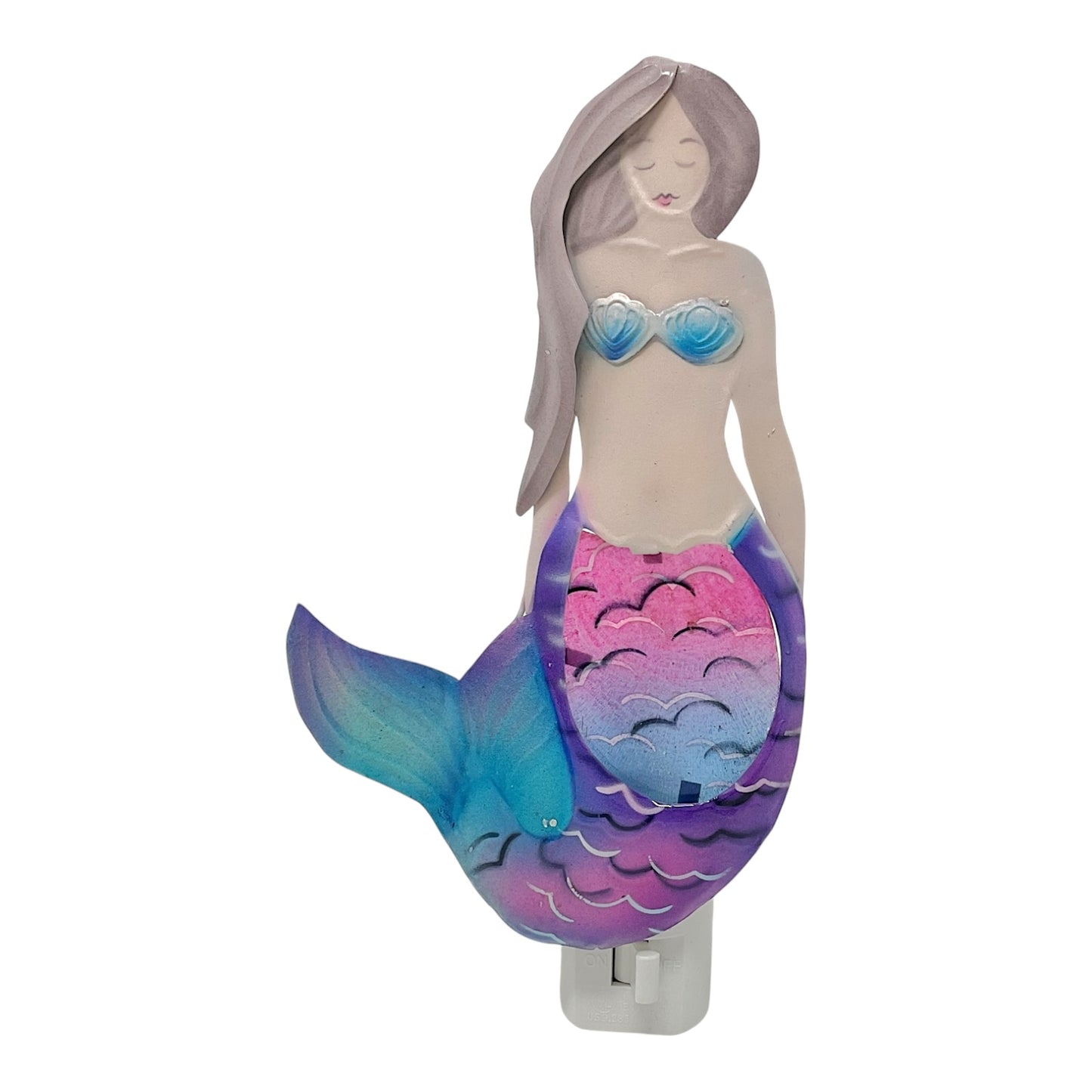 Beachcombers Colorful Mermaid Plug In Swivel Plug Night Light Electric Capiz Shell and Metal 7 Watt