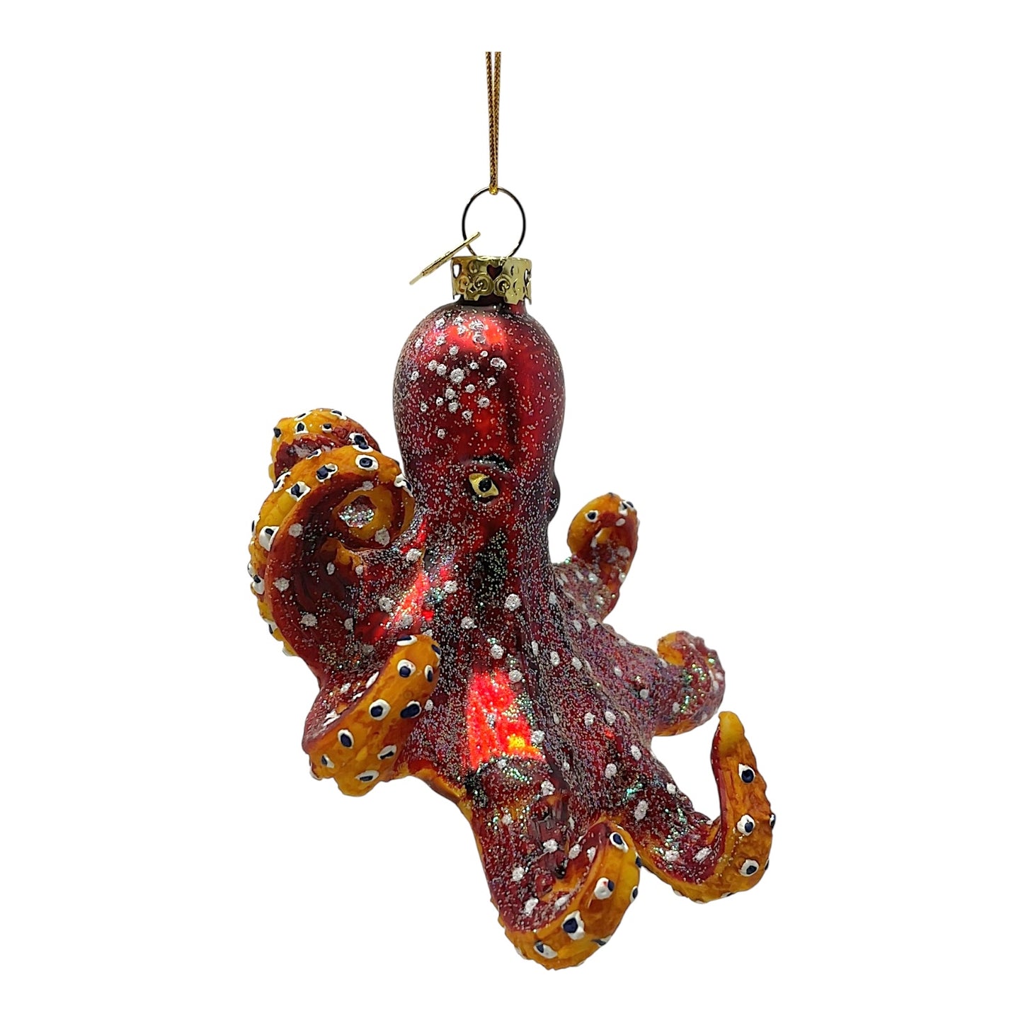 Kurt Adler Noble Gems Red Octopus Glass Christmas Tree Ornament 4 inch