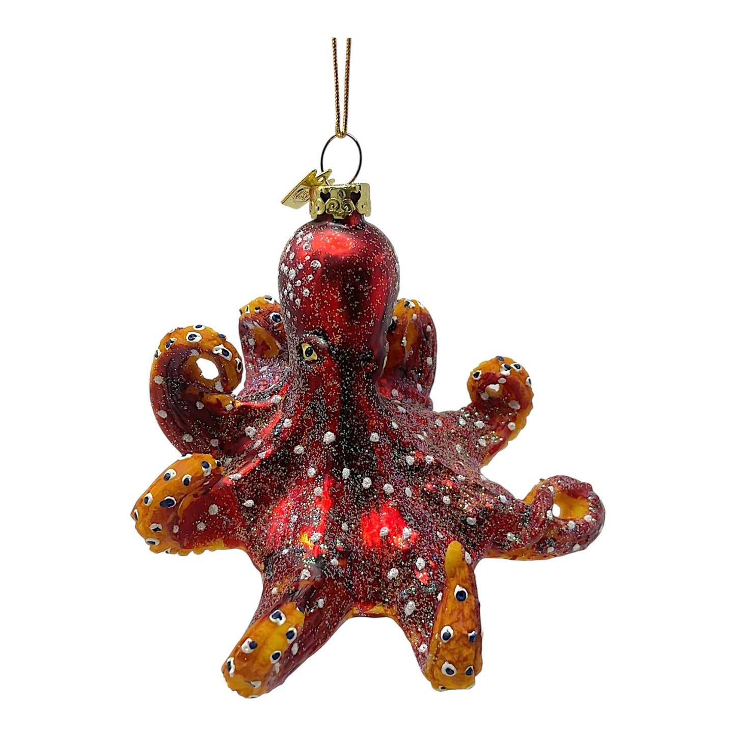 Kurt Adler Noble Gems Red Octopus Glass Christmas Tree Ornament 4 inch