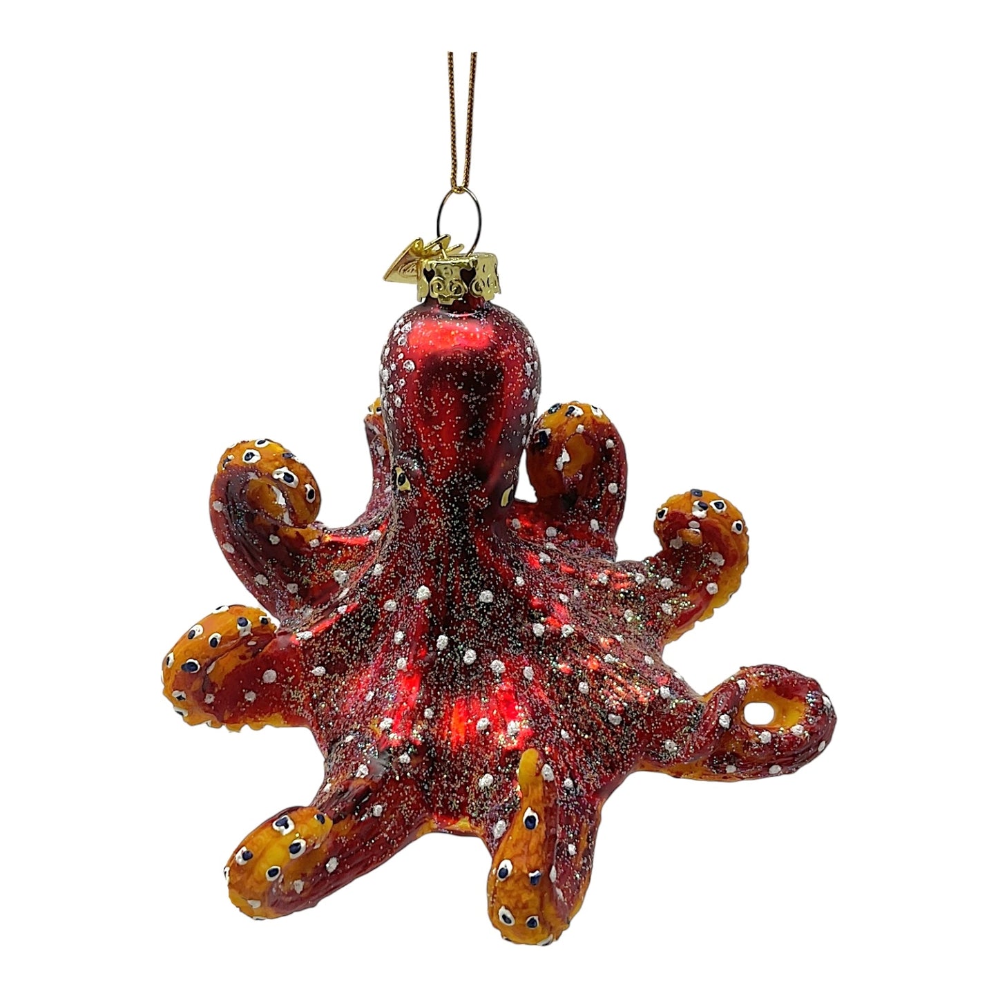Kurt Adler Noble Gems Red Octopus Glass Christmas Tree Ornament 4 inch