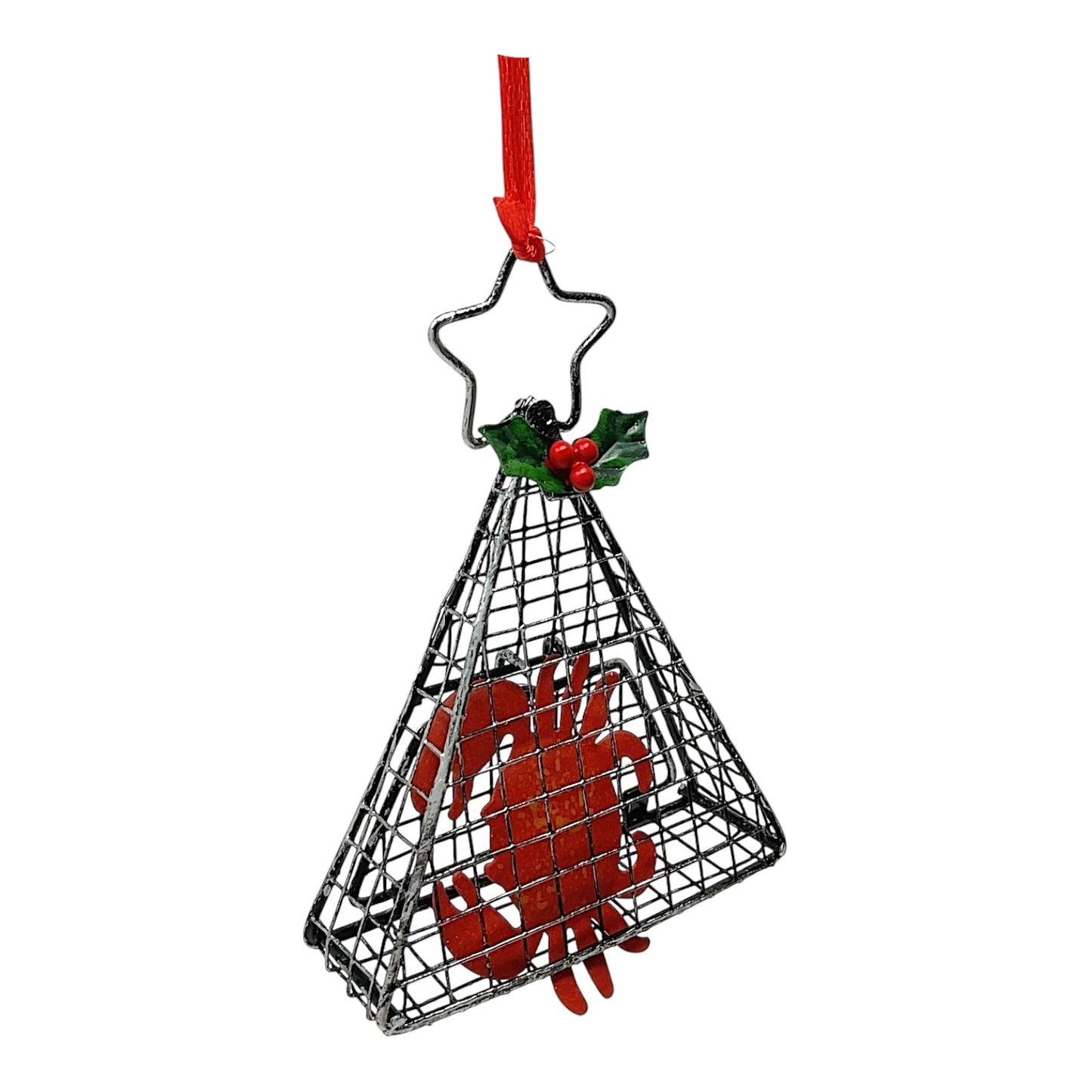 Kurt Adler Cage Trap with Red Crab Metal Christmas Tree Ornament 4 inch