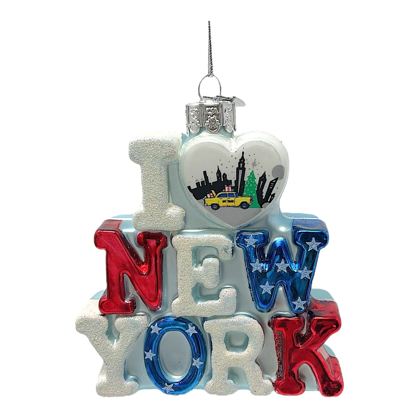 Kurt Adler Noble Gems I Love New York Glass Christmas Tree Ornament 3.75 inch