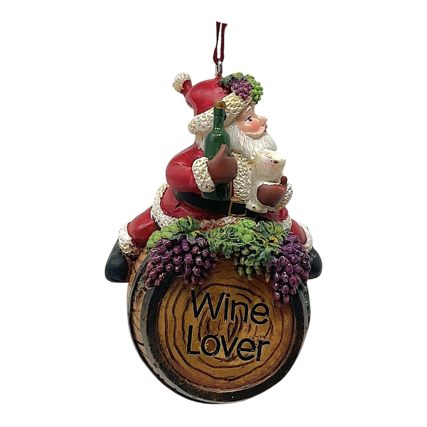 Kurt Adler Wine Lover Santa Claus Sitting on Wine Barrel Resin Christmas Tree Ornament 3.75 incch