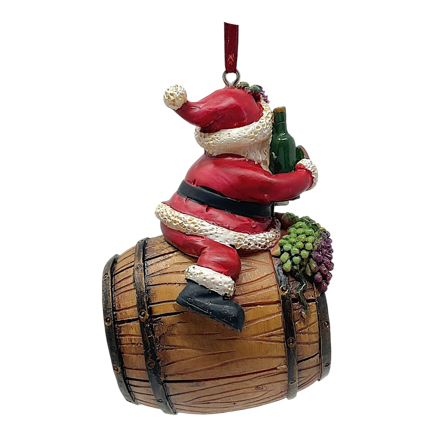 Kurt Adler Wine Lover Santa Claus Sitting on Wine Barrel Resin Christmas Tree Ornament 3.75 incch