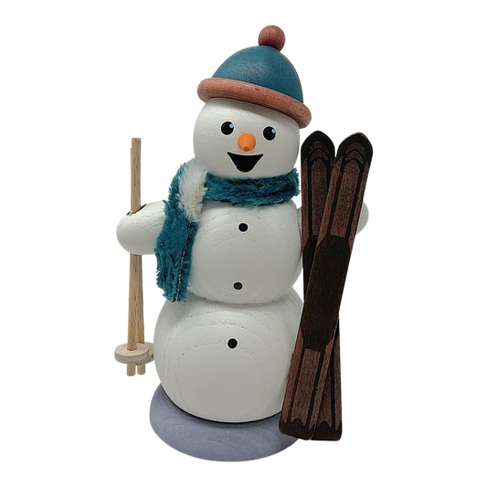 Pinnacle Peak Trading German Wood Snowman with Skis Incense Burner Christmas Smoker 5.5 Inch