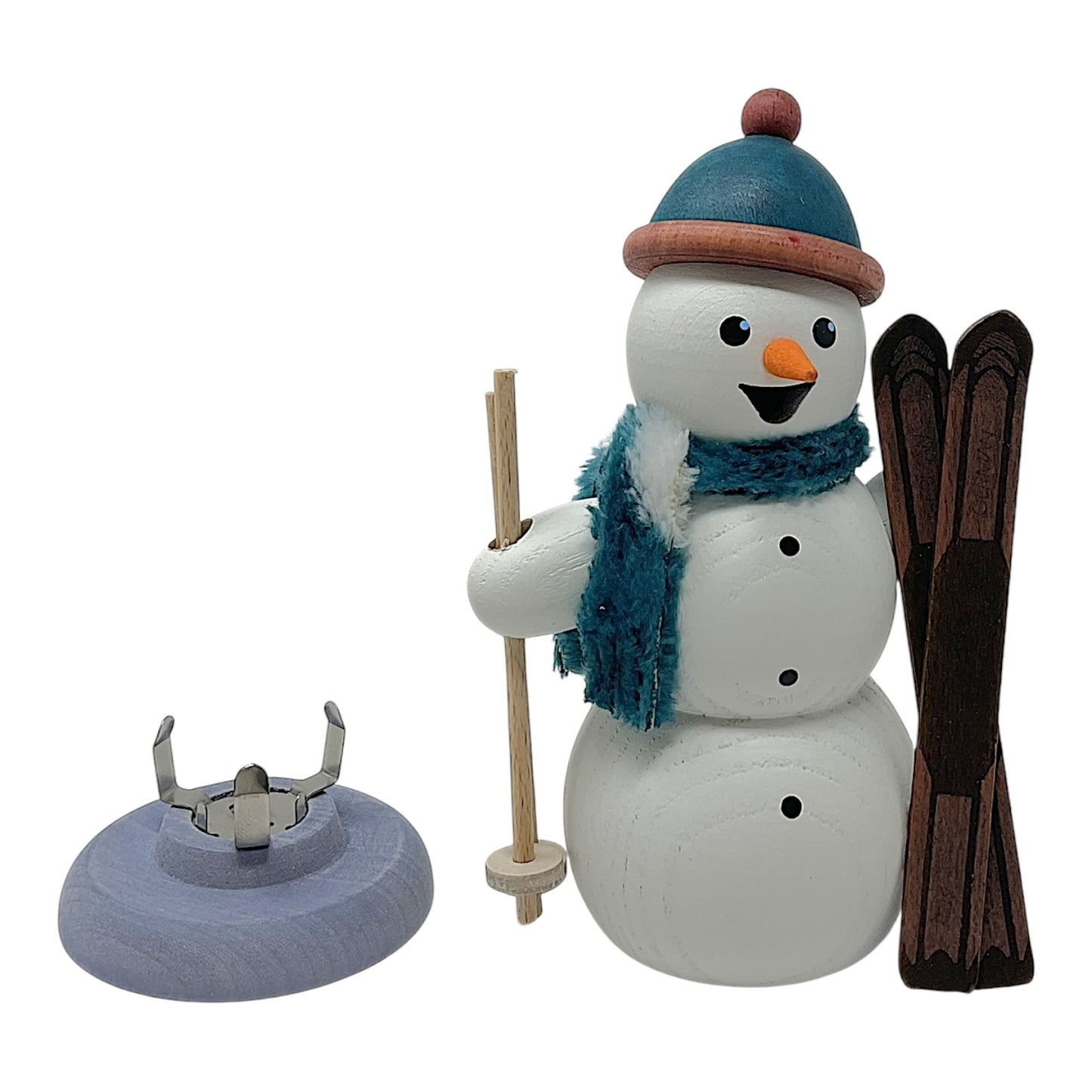 Pinnacle Peak Trading German Wood Snowman with Skis Incense Burner Christmas Smoker 5.5 Inch