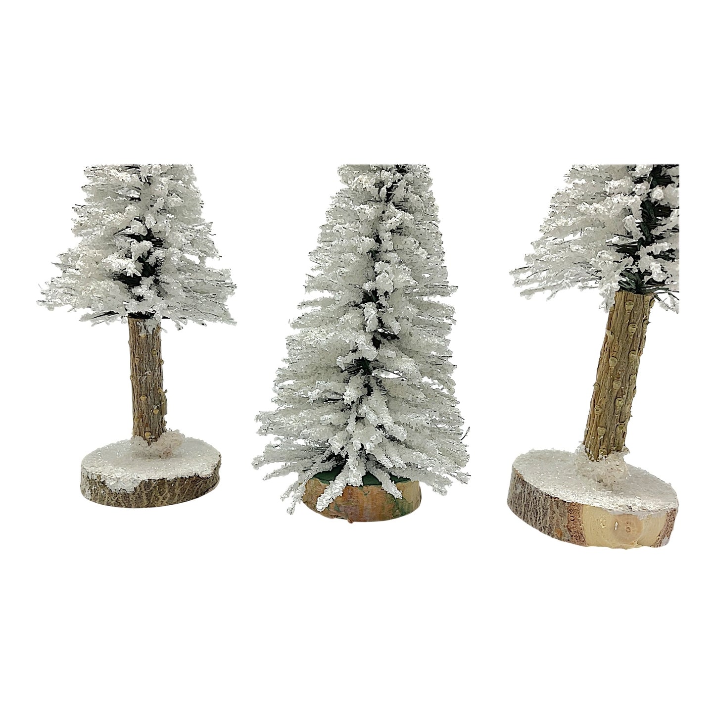 Pinnacle Peak Trading Realistic Snow Covered Christmas Trees German Wood Figurines Set of 3 Germany