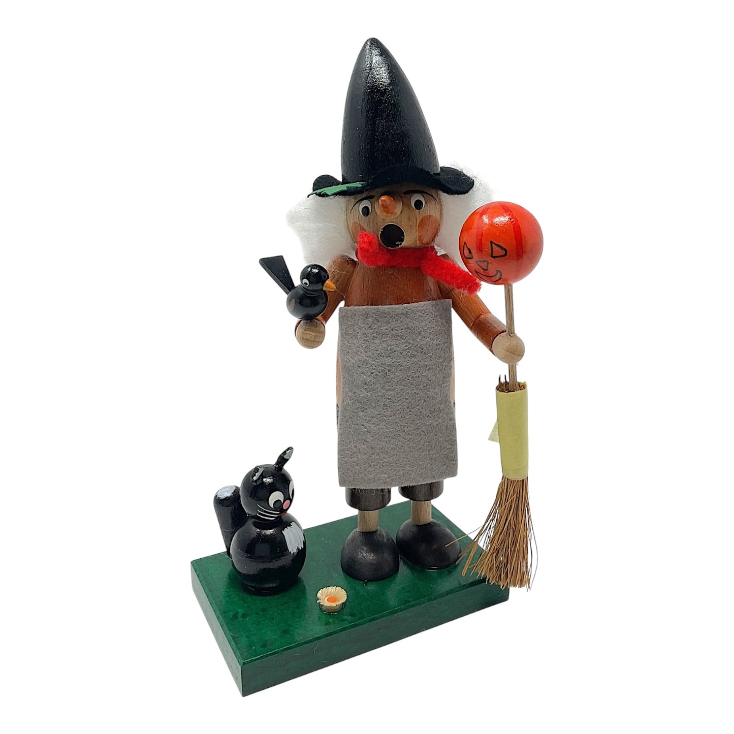 Pinnacle Peak Trading German Wood Mini Smoker Halloween Witch with Cat Incense Smoker Burner 6 Inch