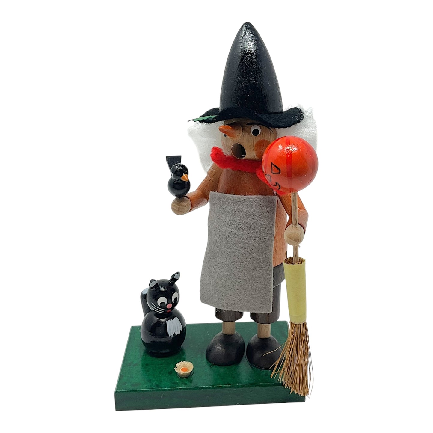 Pinnacle Peak Trading German Wood Mini Smoker Halloween Witch with Cat Incense Smoker Burner 6 Inch