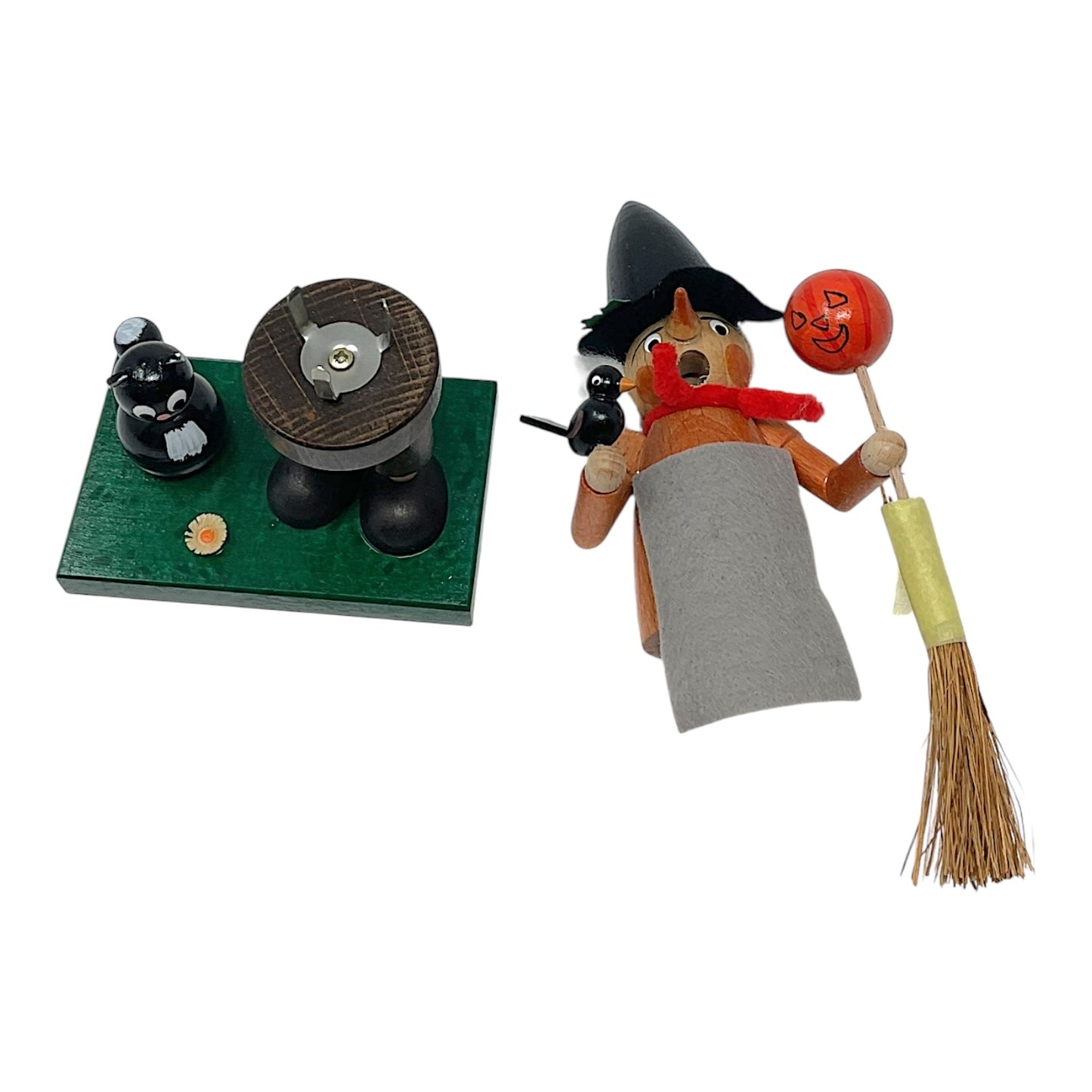 Pinnacle Peak Trading German Wood Mini Smoker Halloween Witch with Cat Incense Smoker Burner 6 Inch