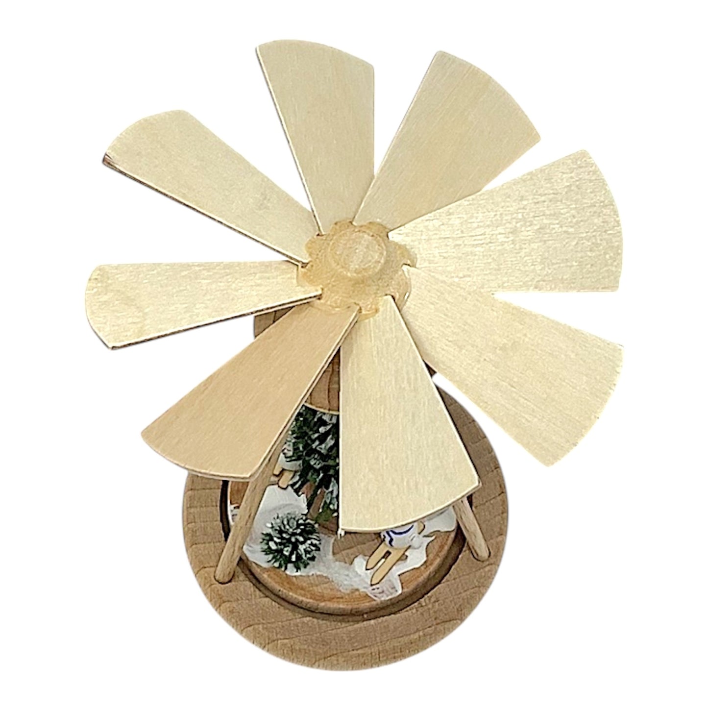 Pinnacle Peak Trading German Wood Mini Pyramid with Skiing Snowmen 3.9 inch Natural Color
