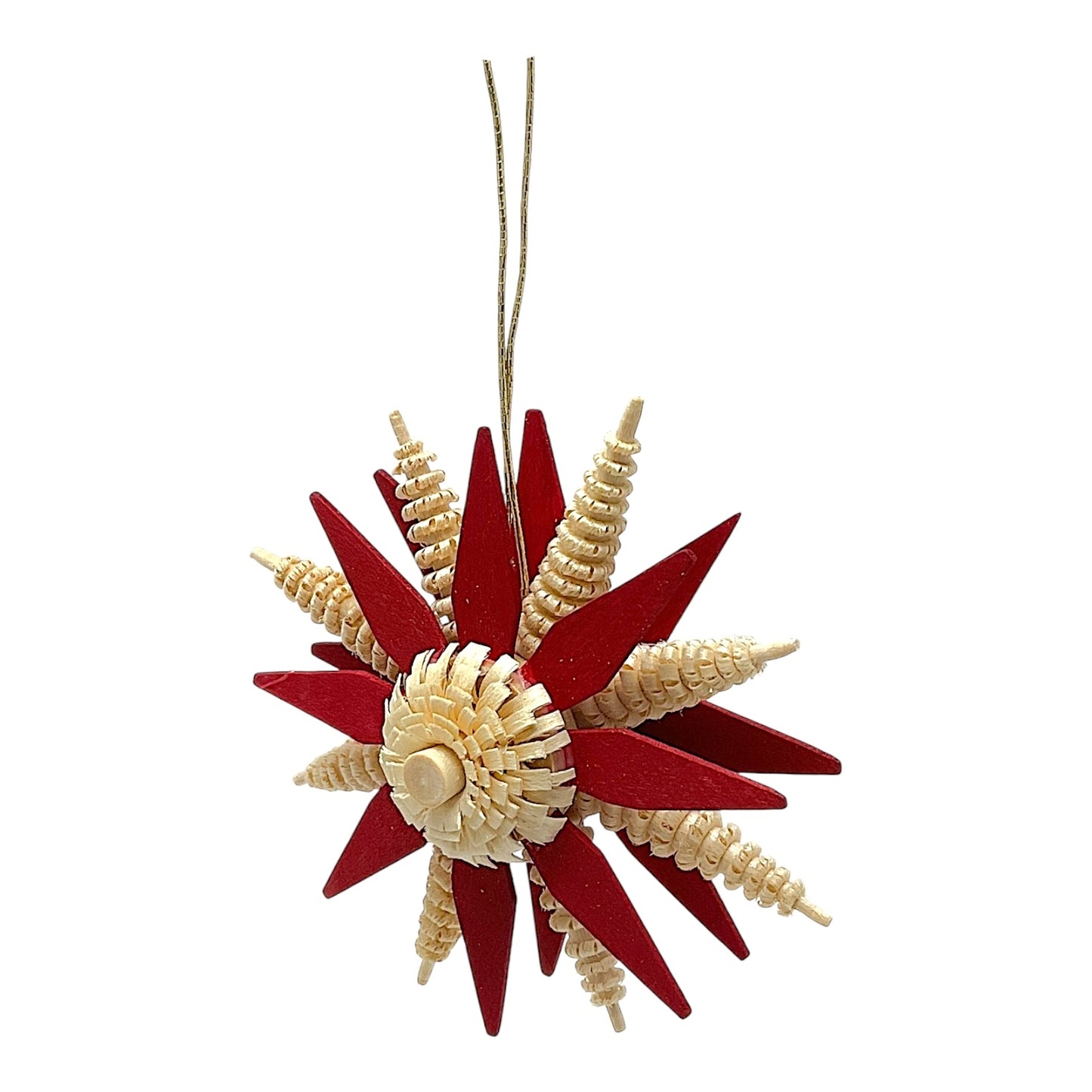 Pinnacle Peak Trading German Wood Red and Natural Star Christmas Ornament 2.7 Inch Made in Germany